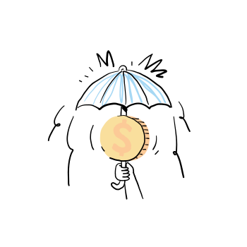 Money is protected by an umbrella.