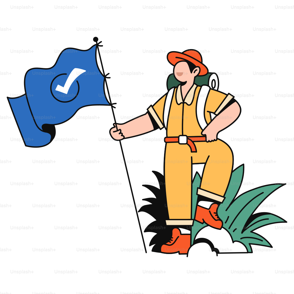 Explorer is holding a flag with a checkmark.