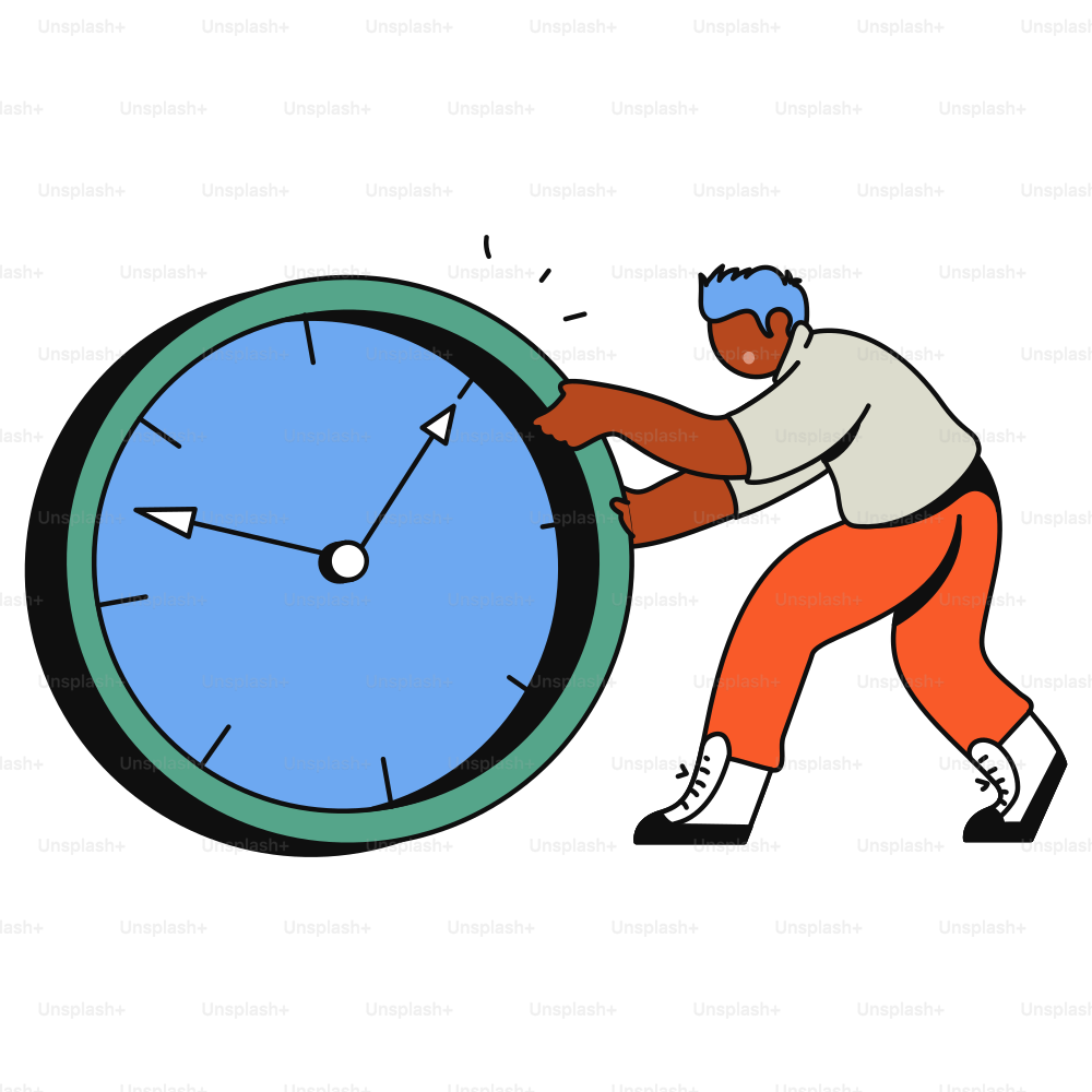 Man pushing the clock, trying to change time.