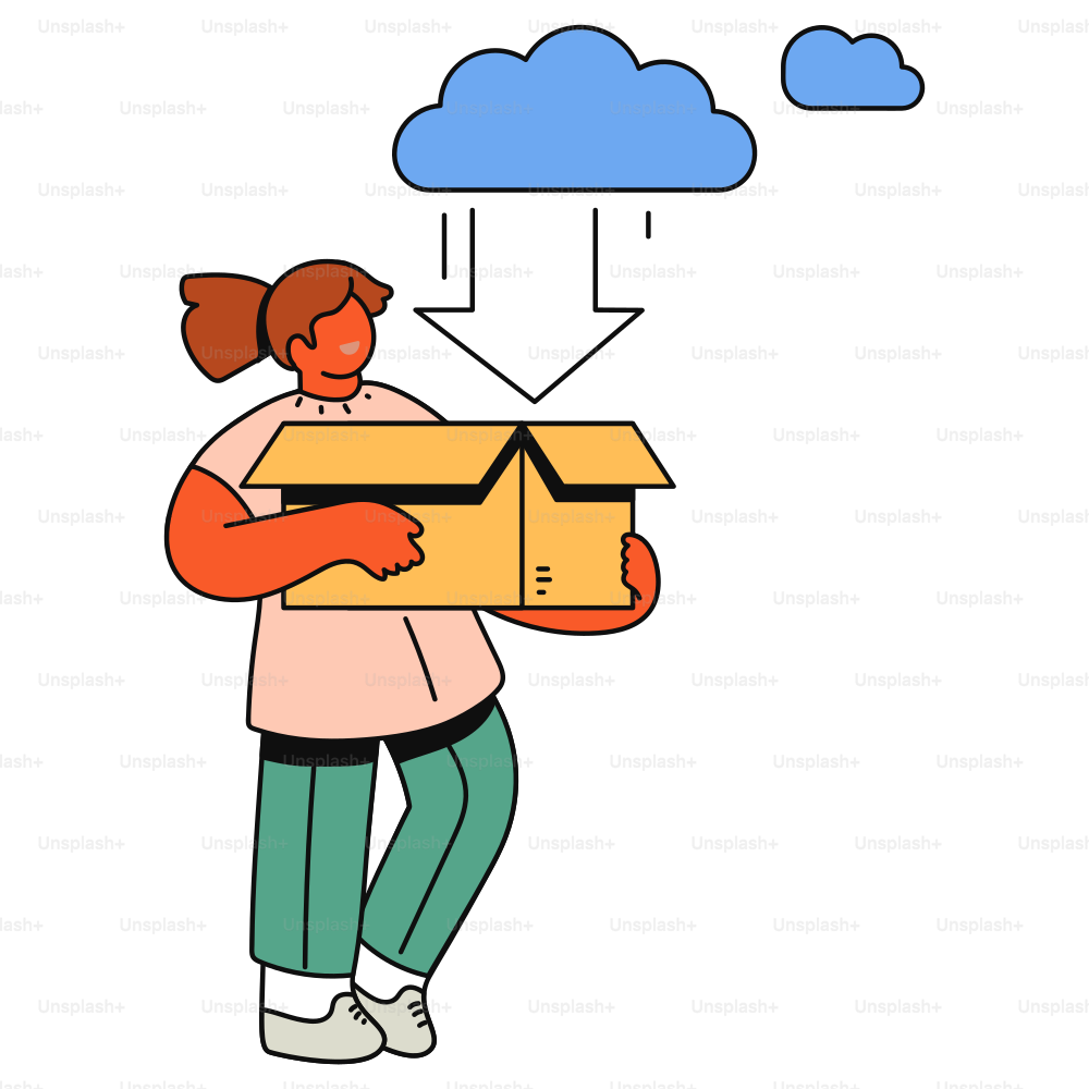 Woman receiving a download into a box.