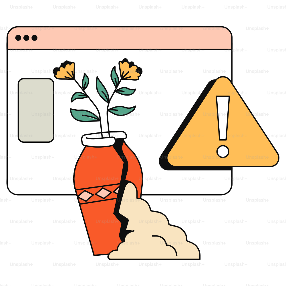 Website error: a broken vase with flowers.