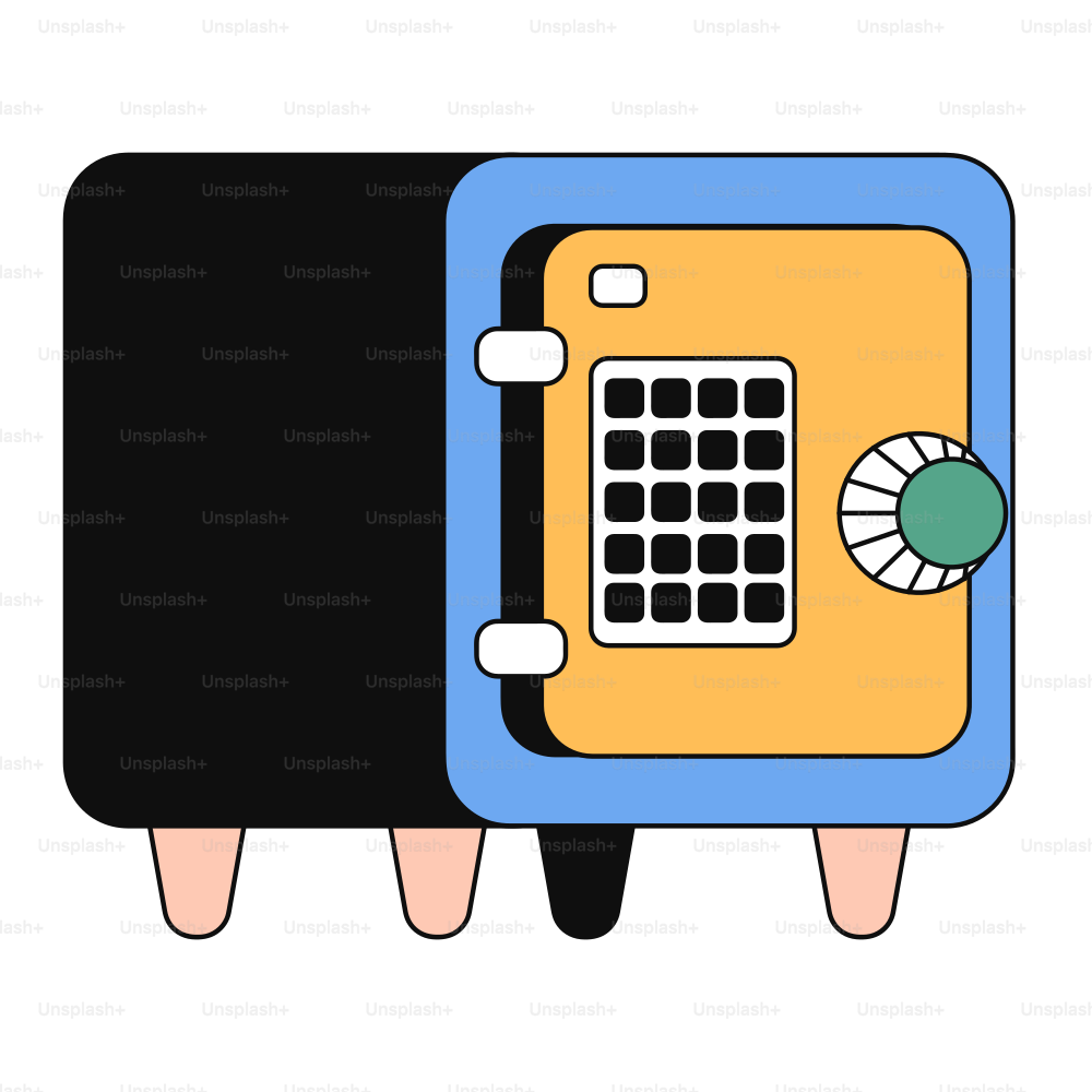 A colorful illustration of a safe.