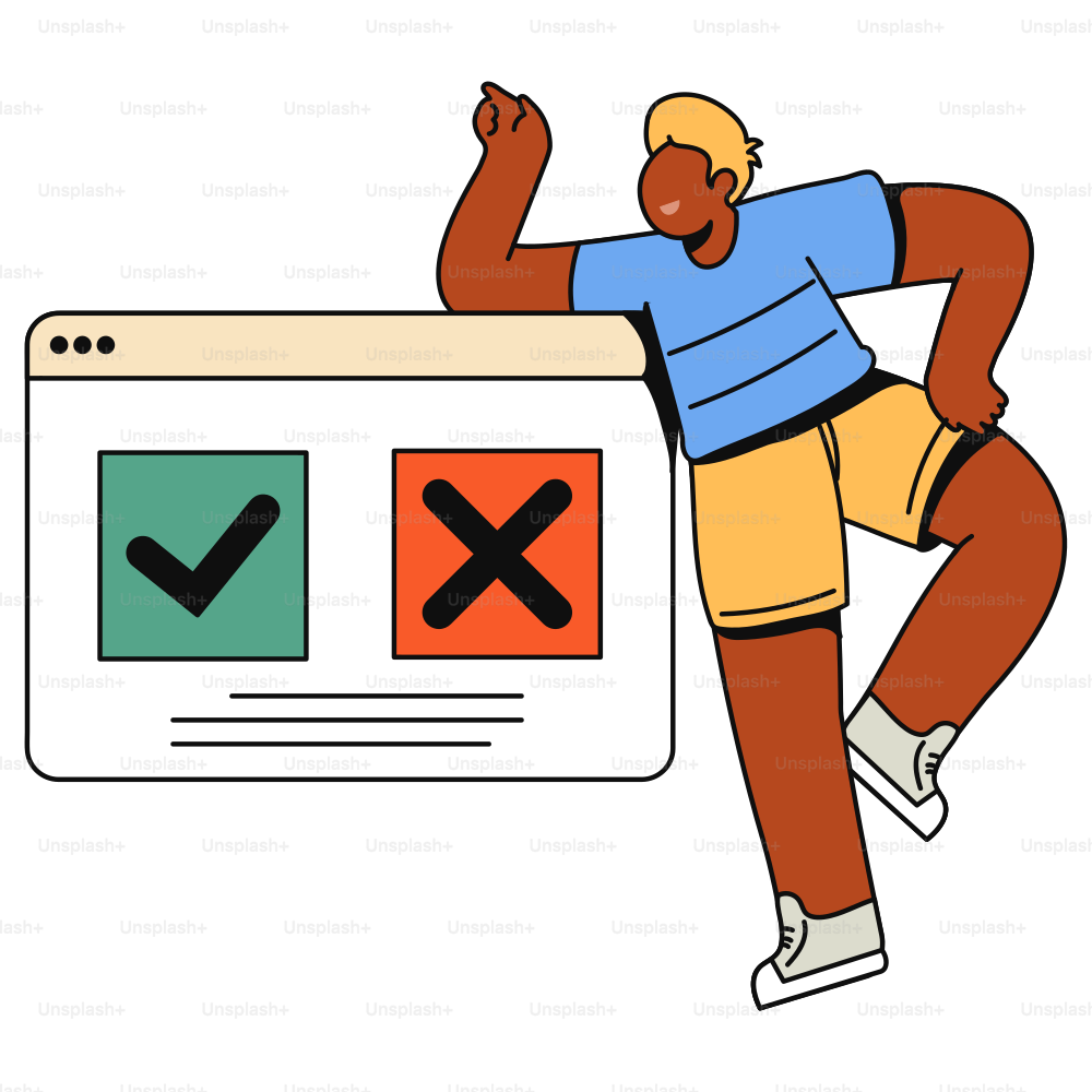 Person chooses between a check mark or an x.