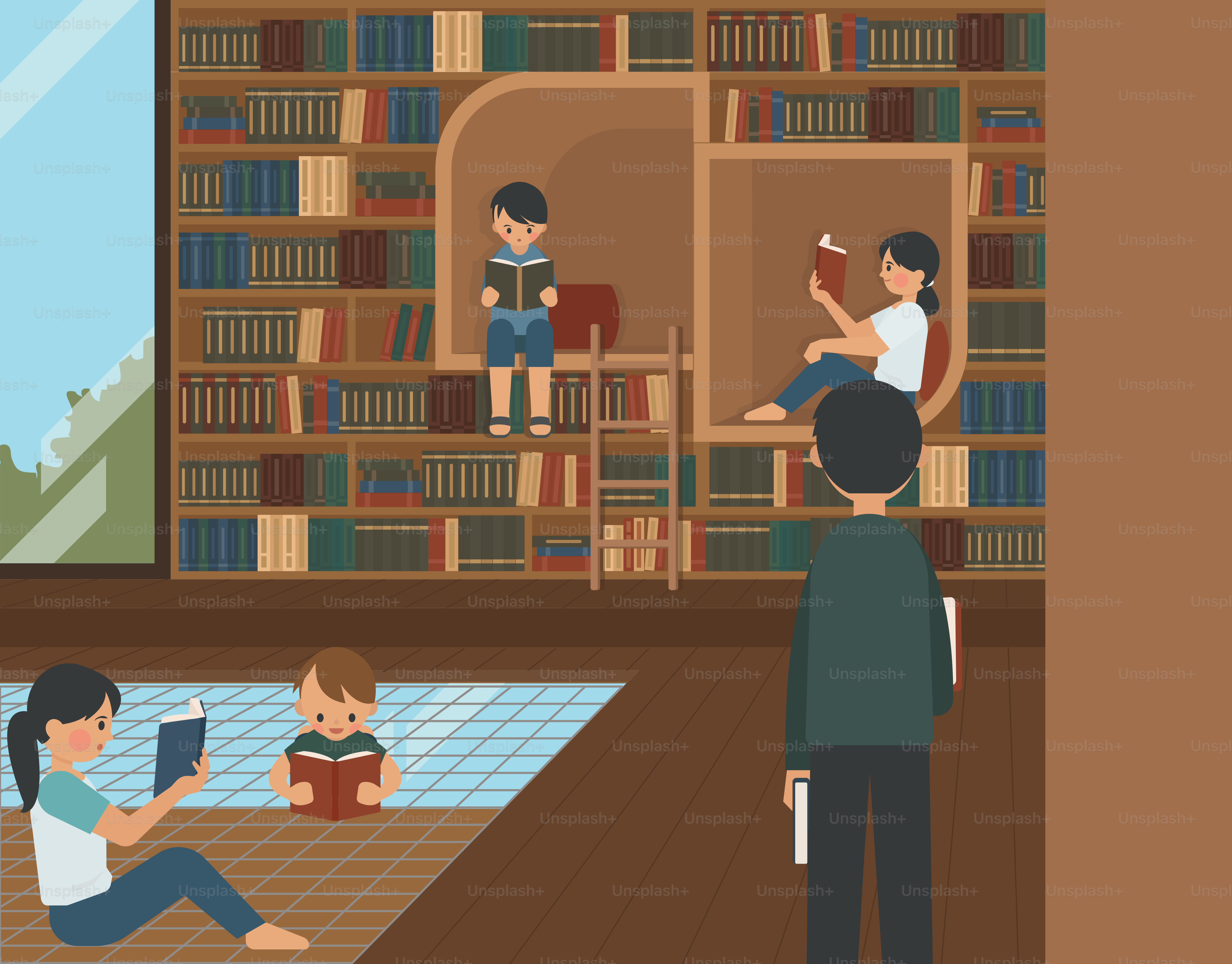 La gente está leyendo libros en un acogedor entorno de biblioteca.