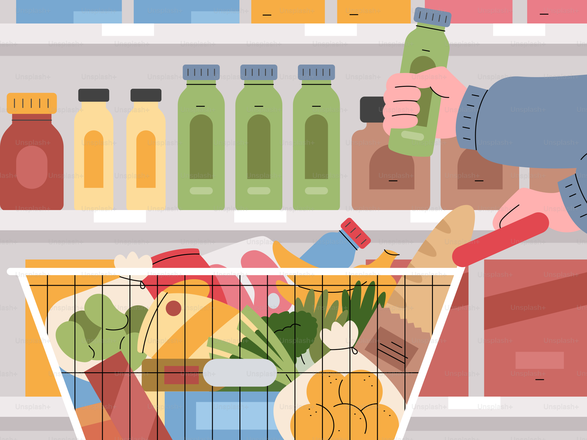 Shopping for groceries at a supermarket.