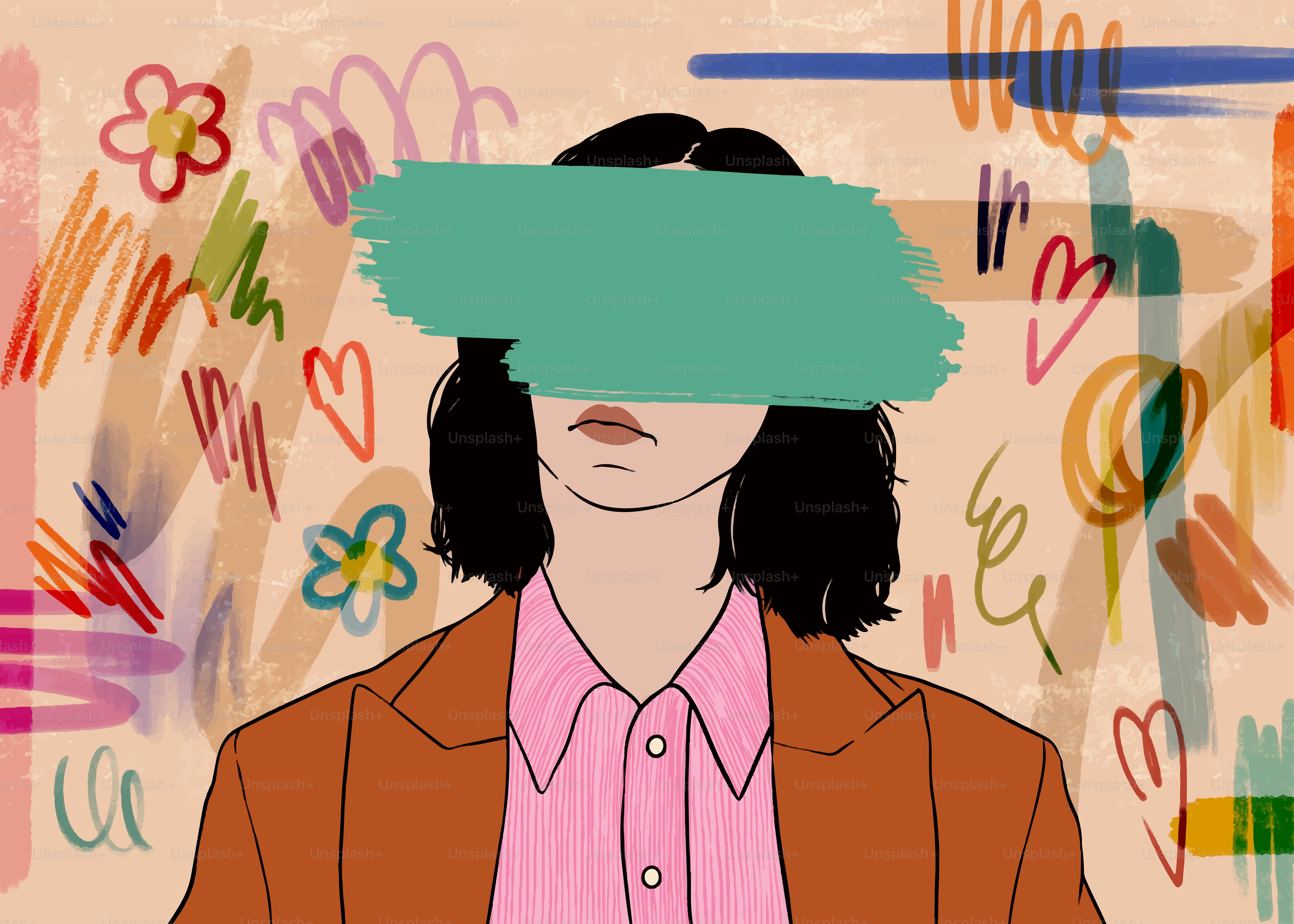 人の目は、ペイントされたブロブによって隠されています。