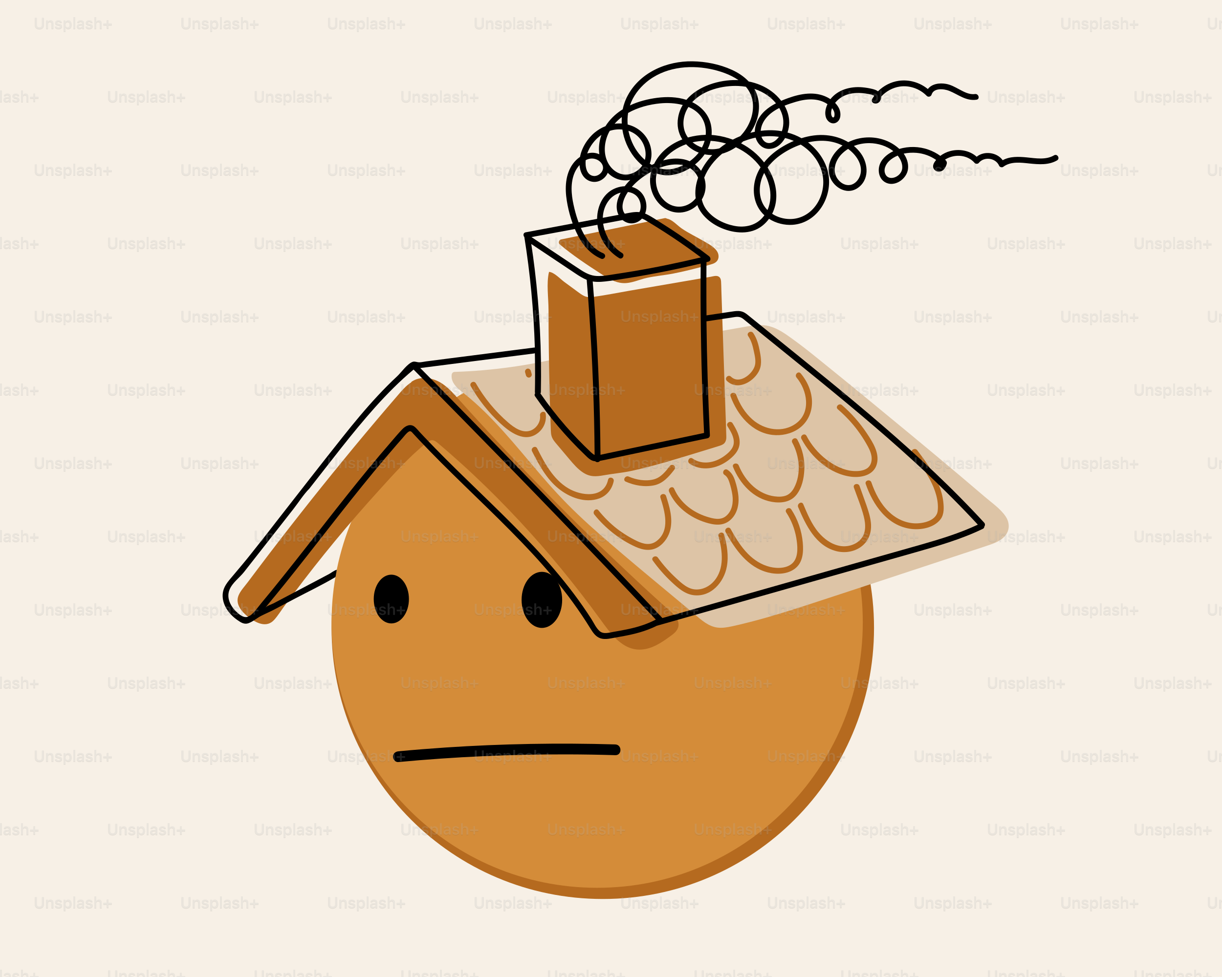 A house-shaped face with chimney smoke.