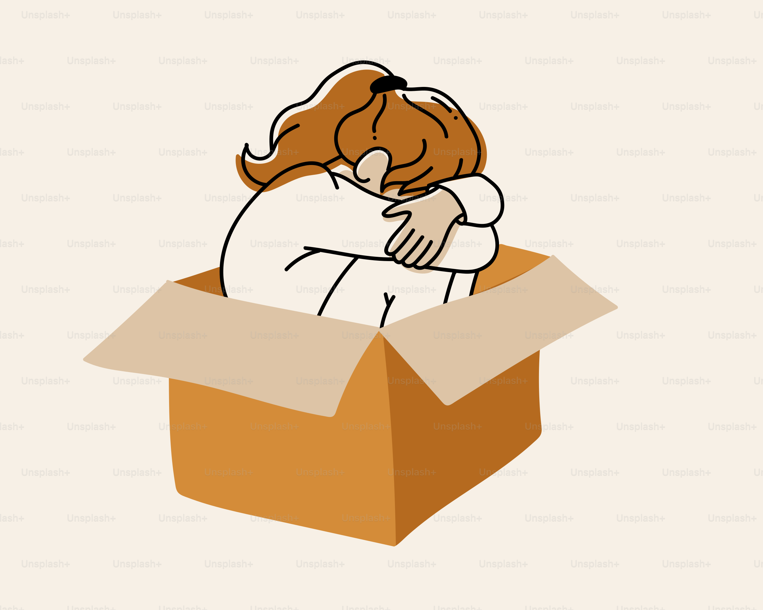 A person is hiding inside of a cardboard box.