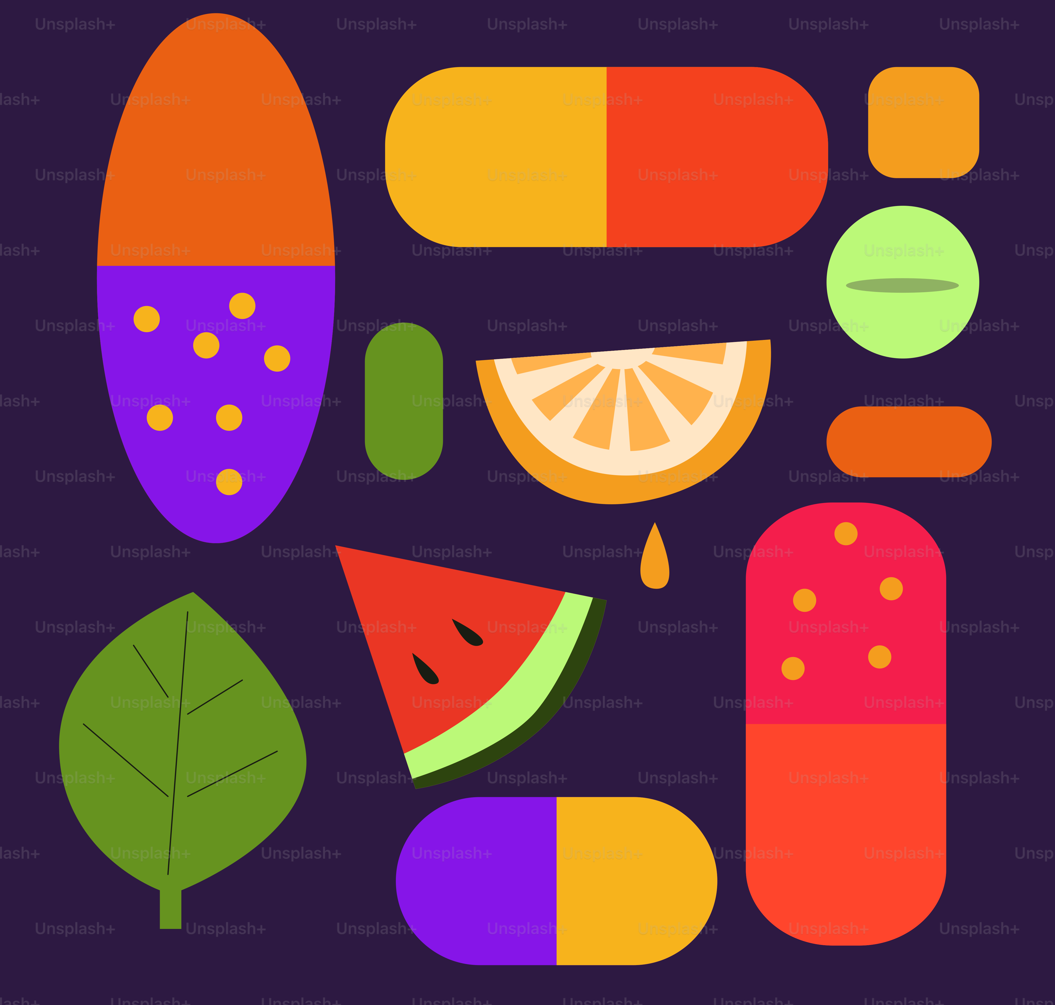 Vitaminas y suplementos junto con algunas frutas.