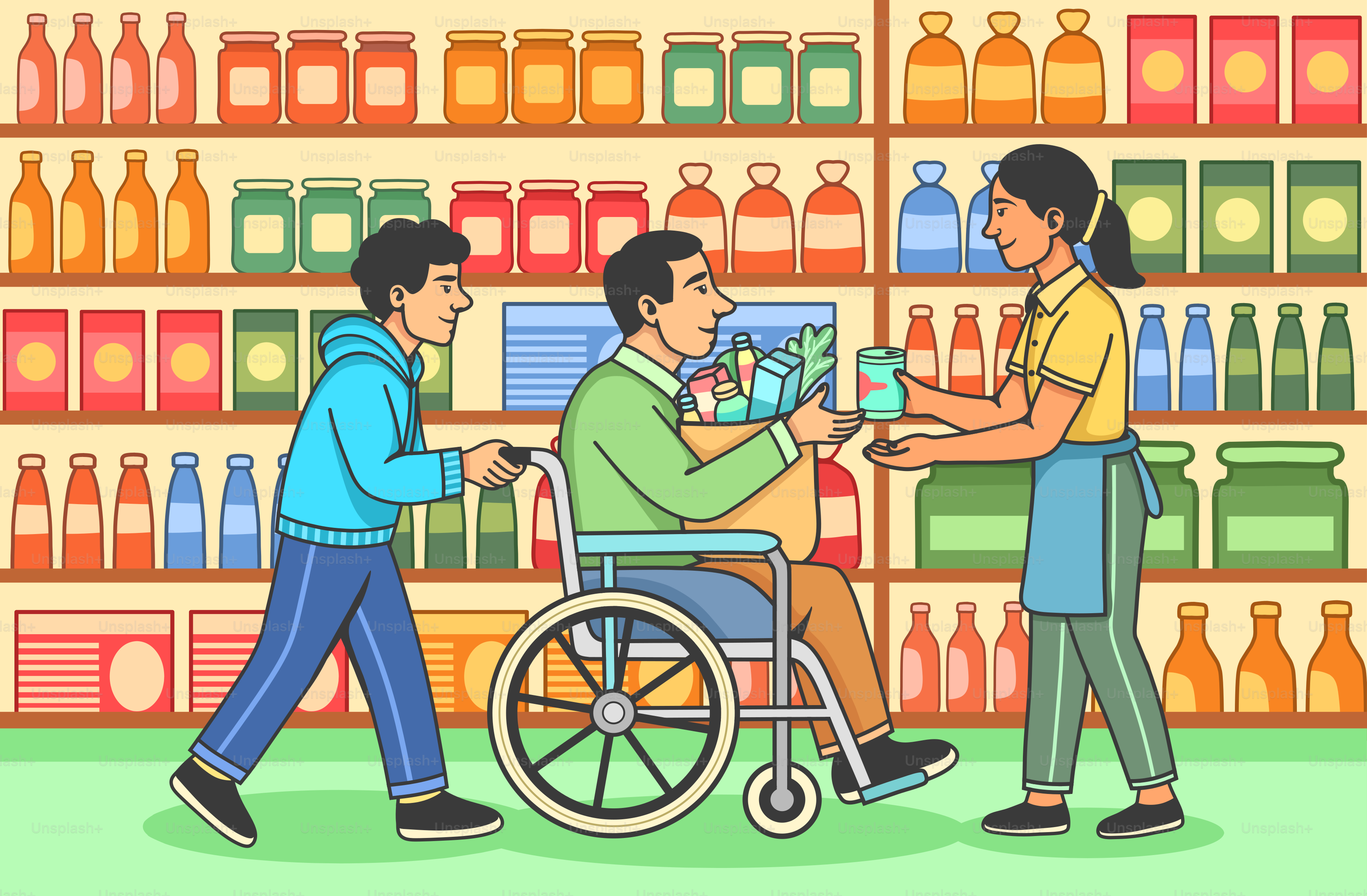 People shopping at a grocery store.