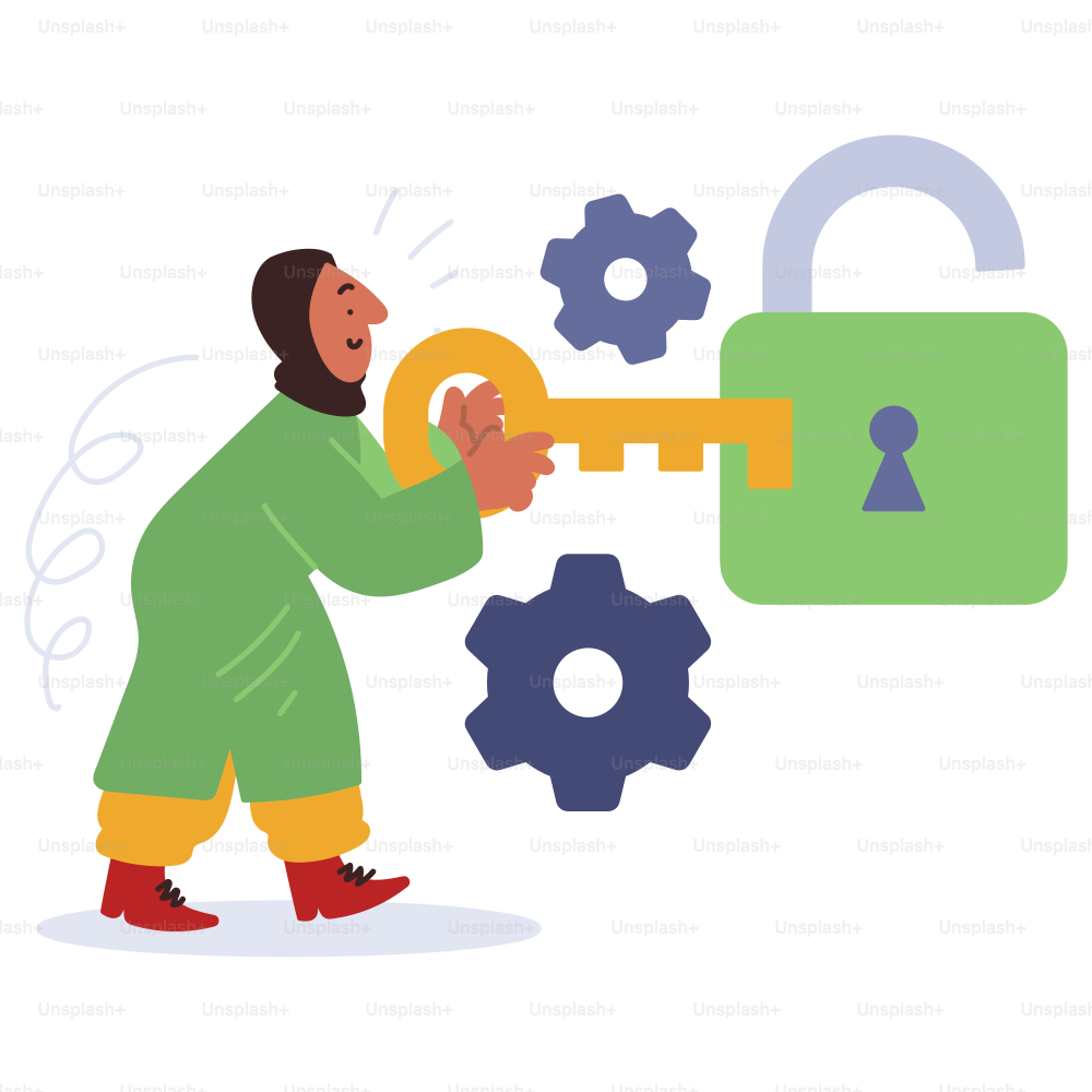 A person is unlocking the padlock with a key.