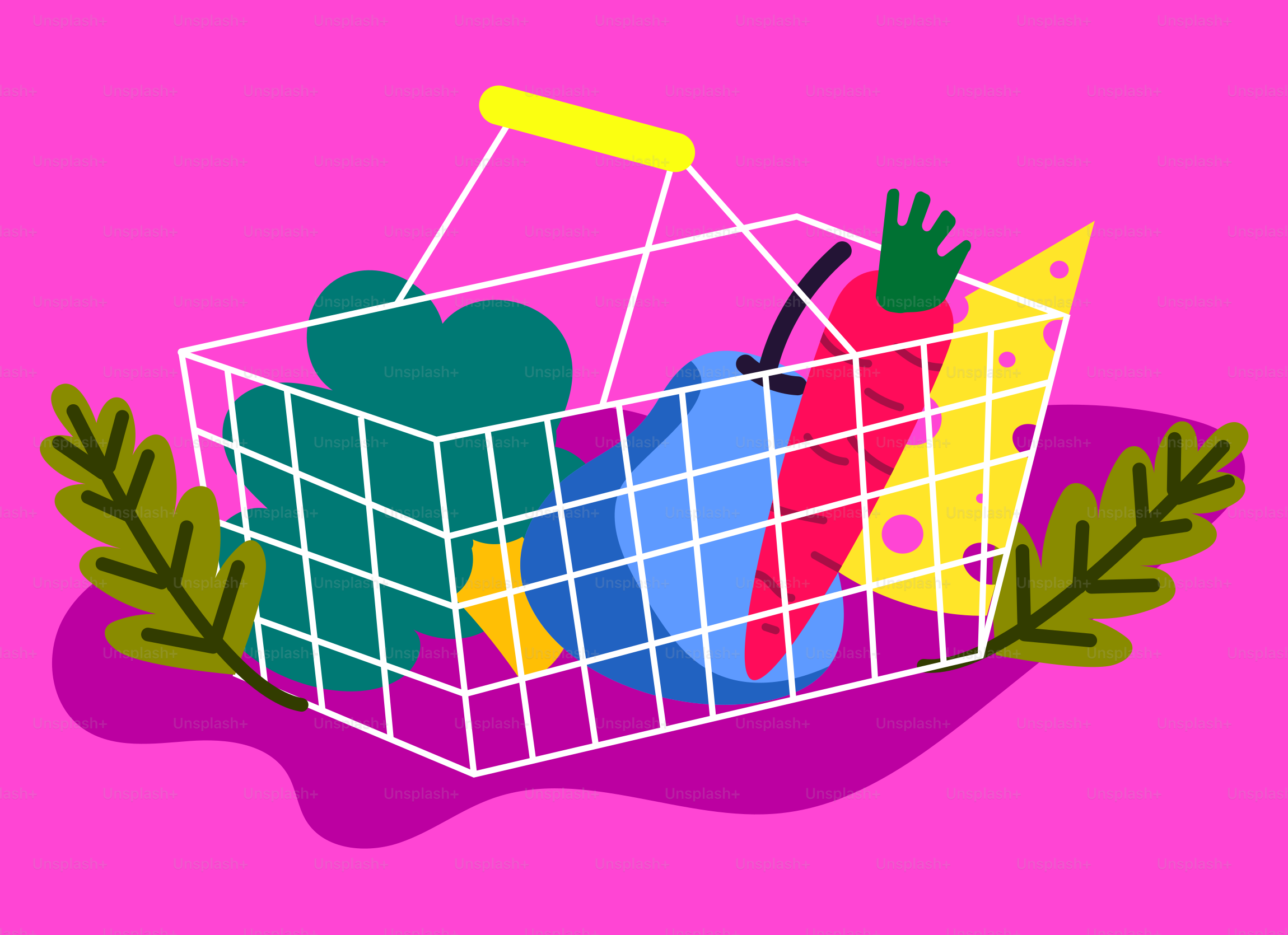 Una cesta de la compra llena de productos frescos.