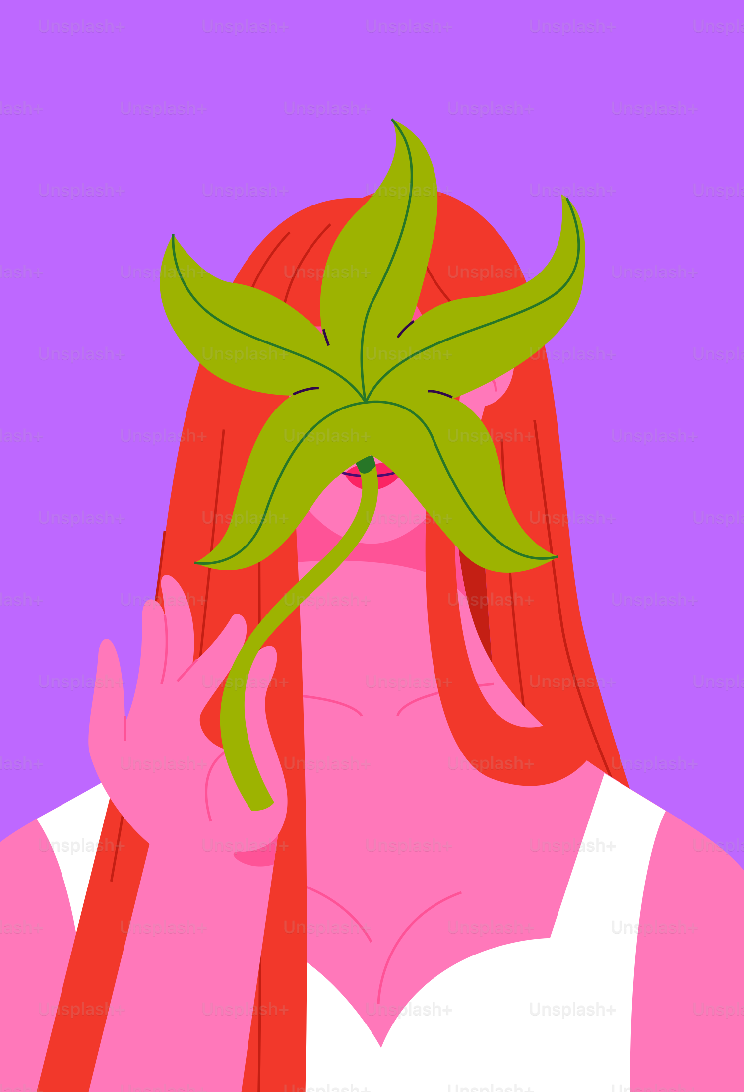 Woman holds a leaf in front of her face.