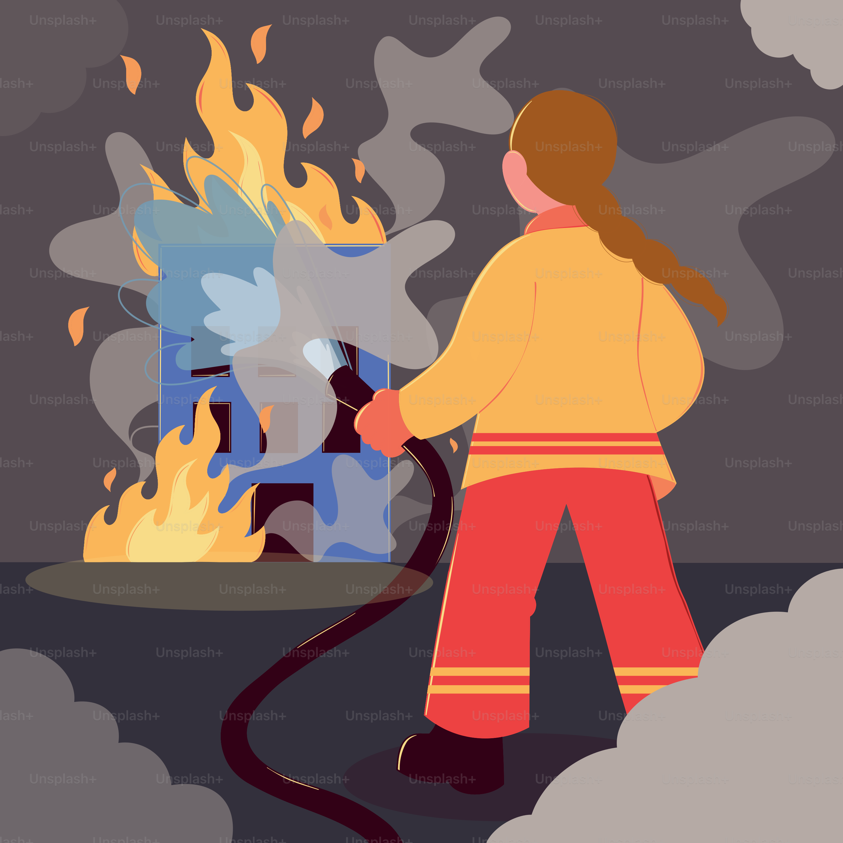 Un bombero está apagando un incendio en una casa. vector – Imagen de  Edificio en Unsplash, image size:3000x3000