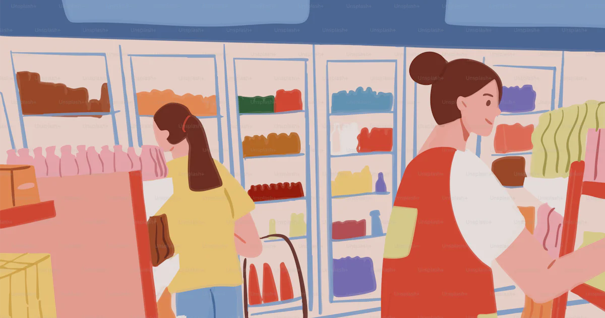 Browsing In Store People are shopping and browsing in a grocery store. vector – Food ...