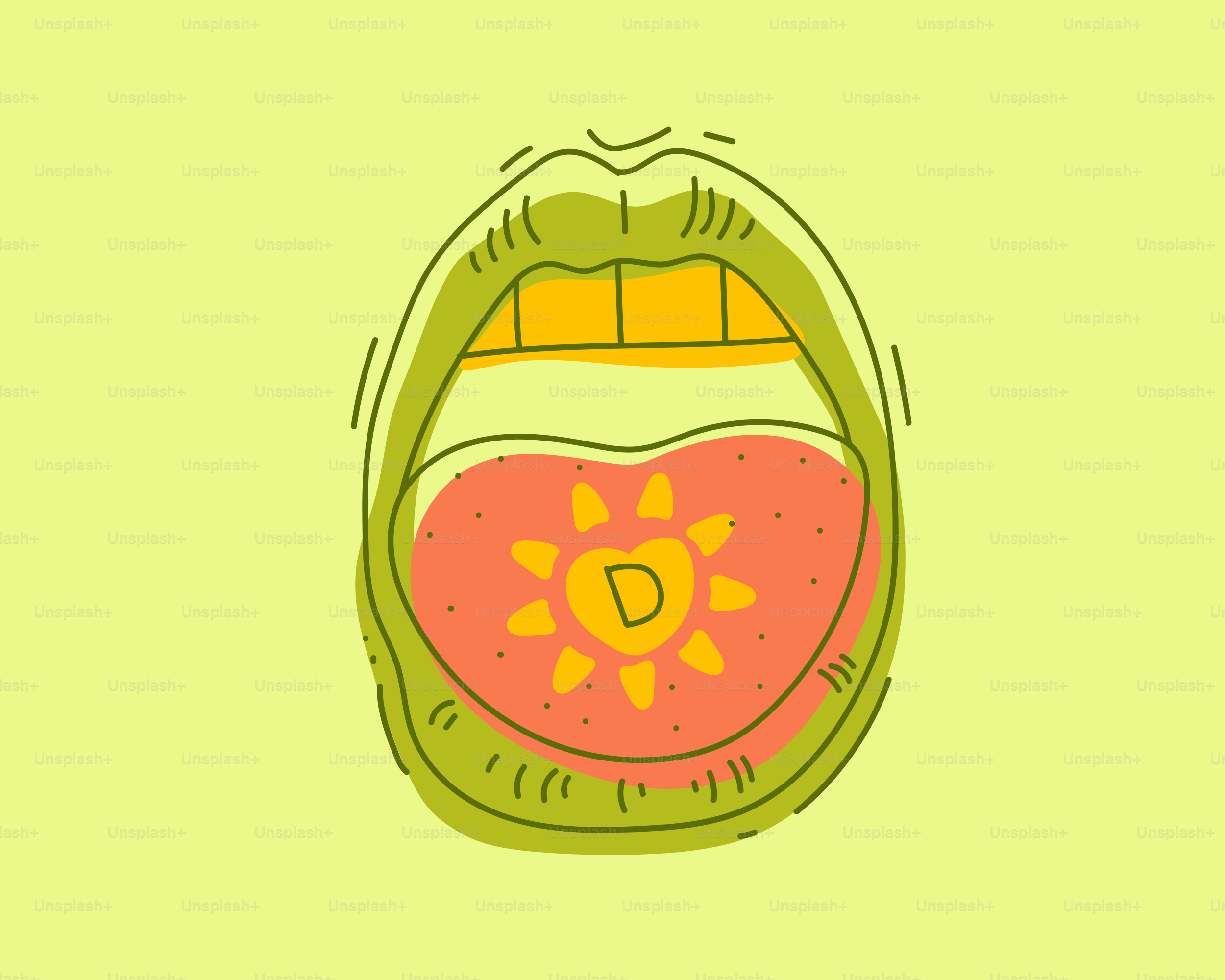 A mouth with a sunny tongue.