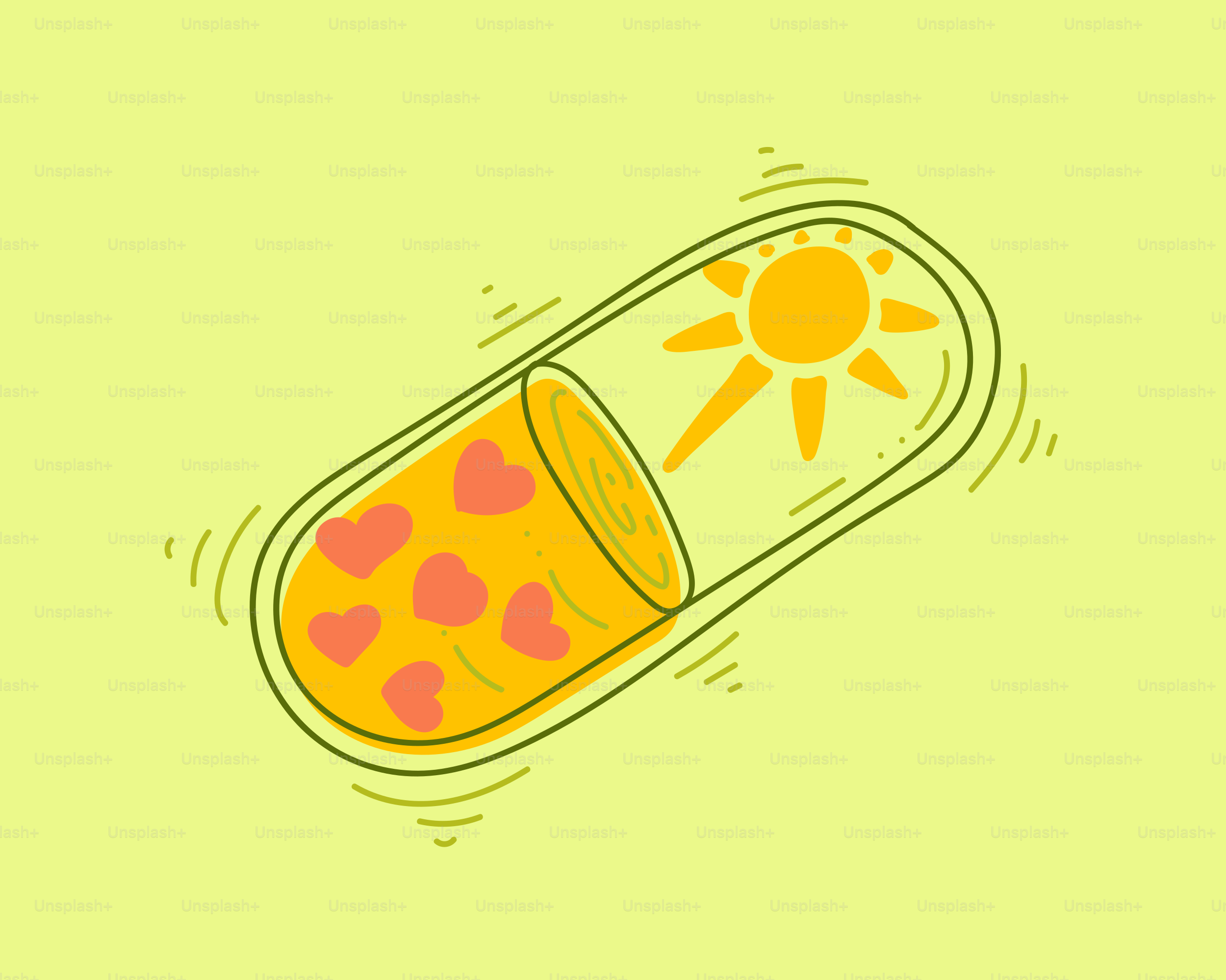 A pill with a sun and hearts inside.