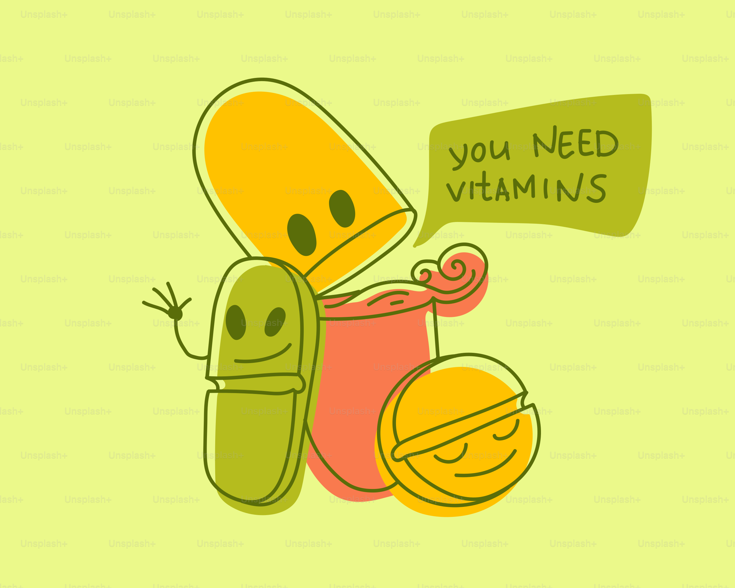 Pills and a container tell you "you need vitamins".