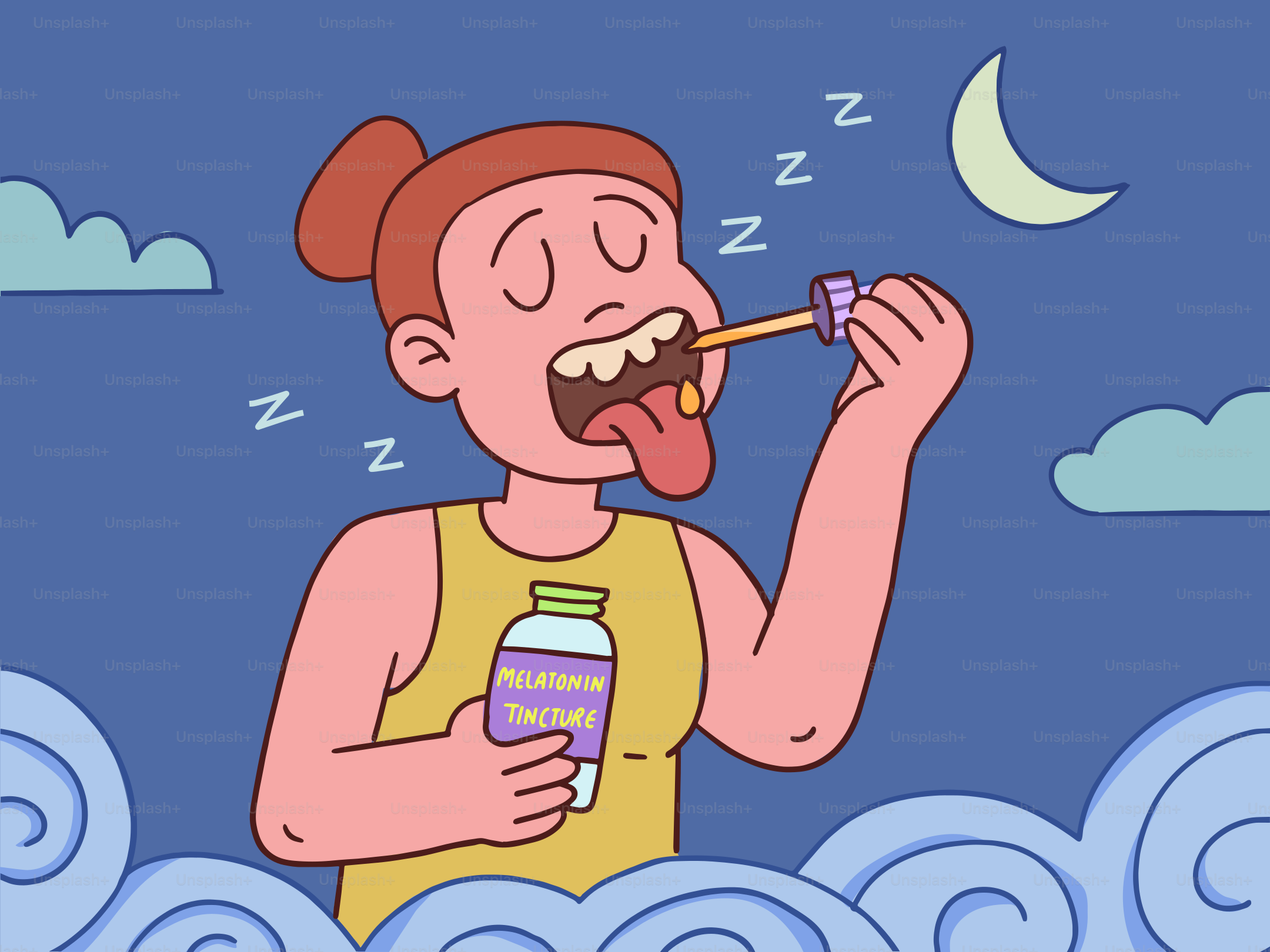 Woman takes melatonin drops to sleep at night.