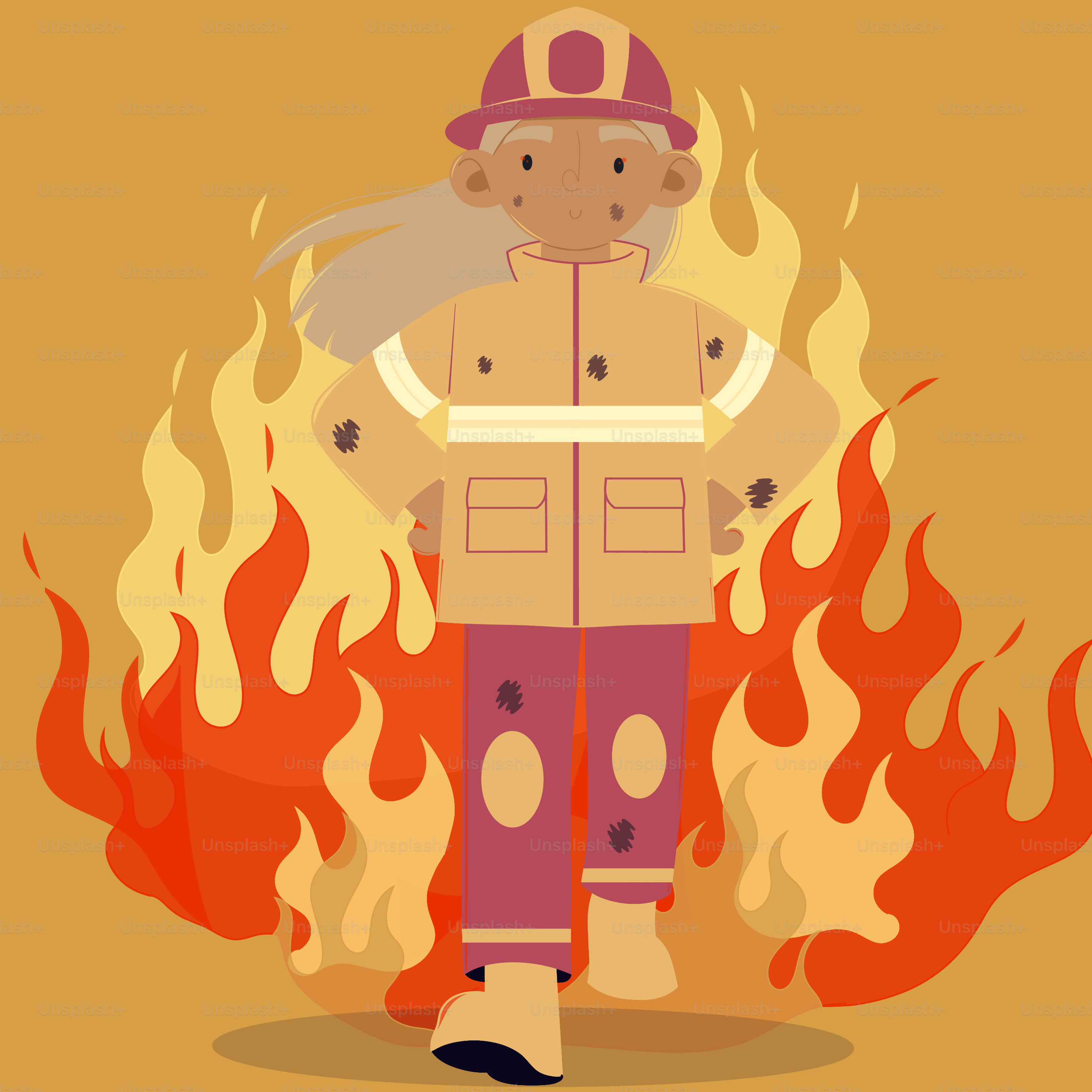 A firefighter stands courageously amidst flames.