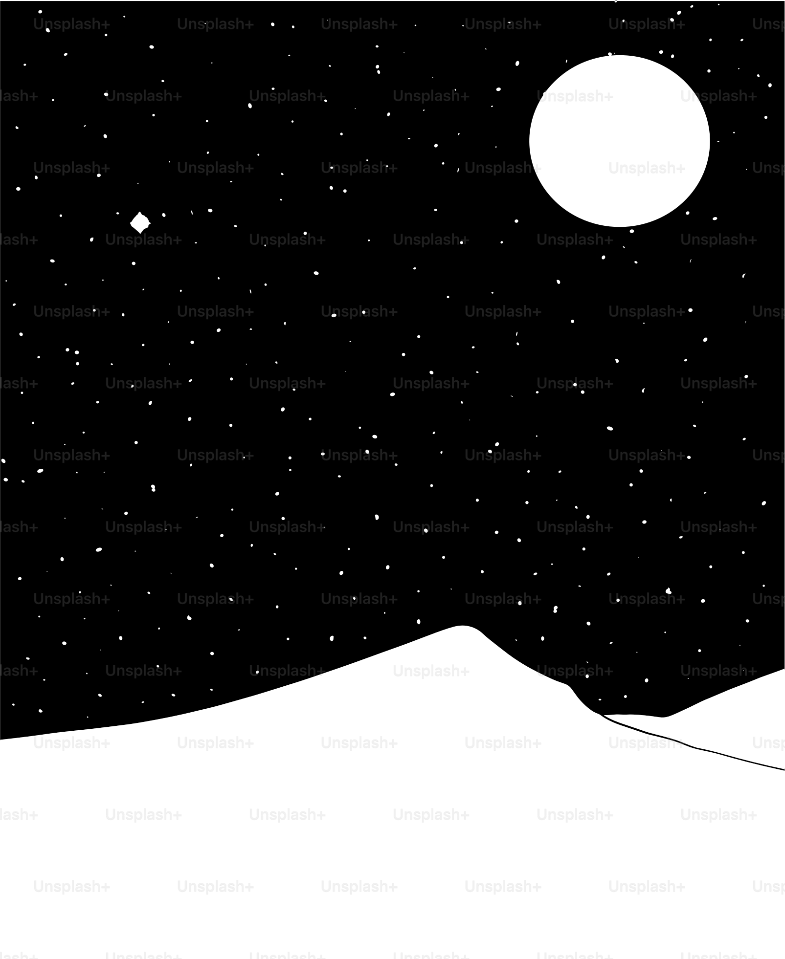 Moon and stars illuminate the snowy landscape.