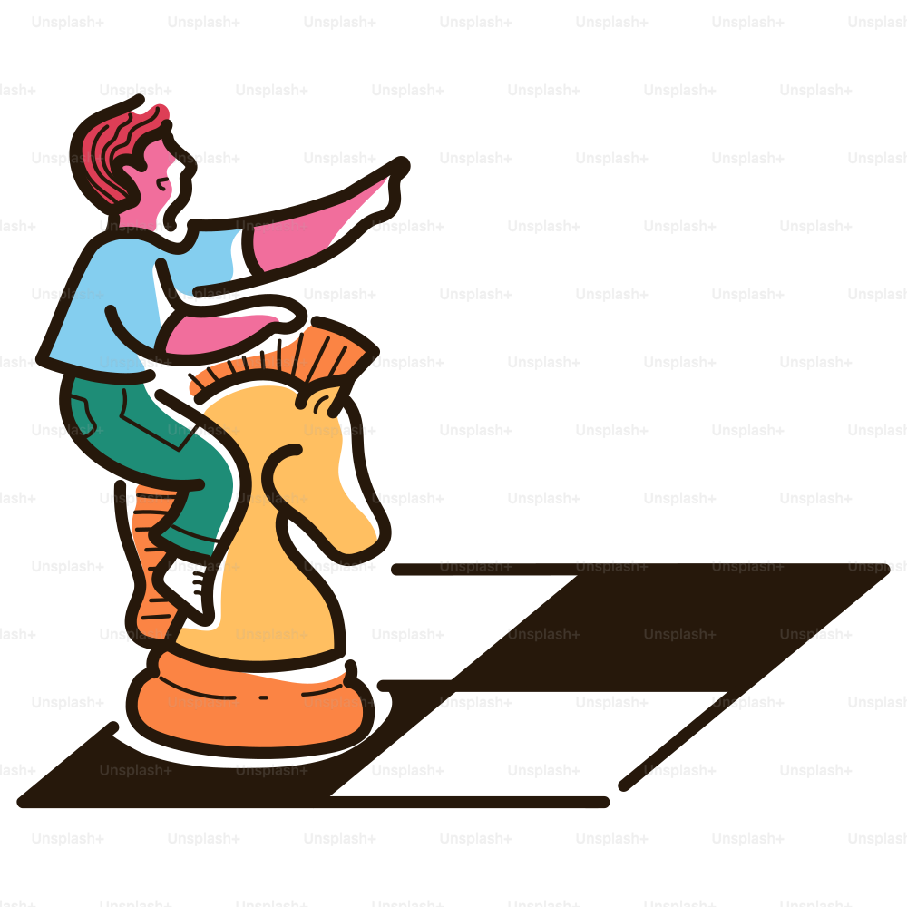 A person rides a chess knight.