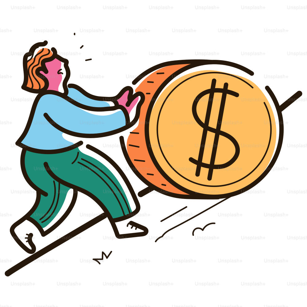 Die Person hat Schwierigkeiten, eine riesige Dollarmünze zu schieben.