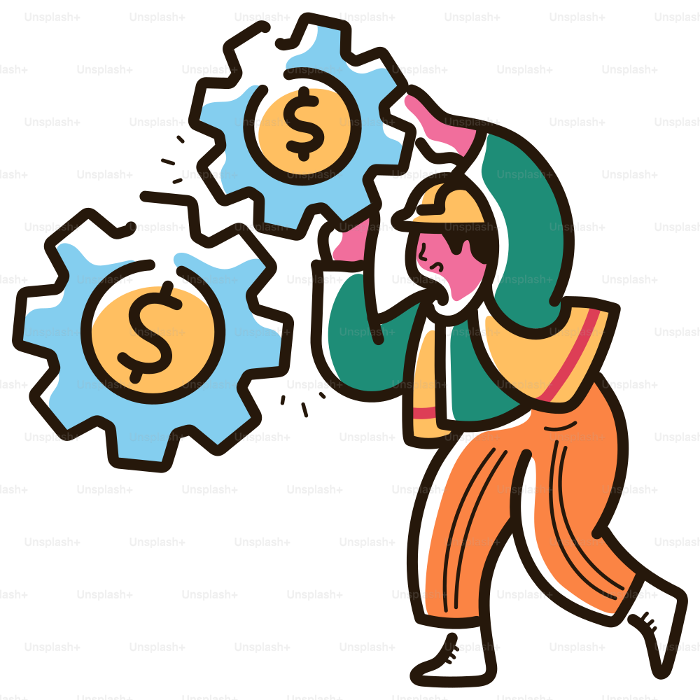 A worker puts together money-filled gears.