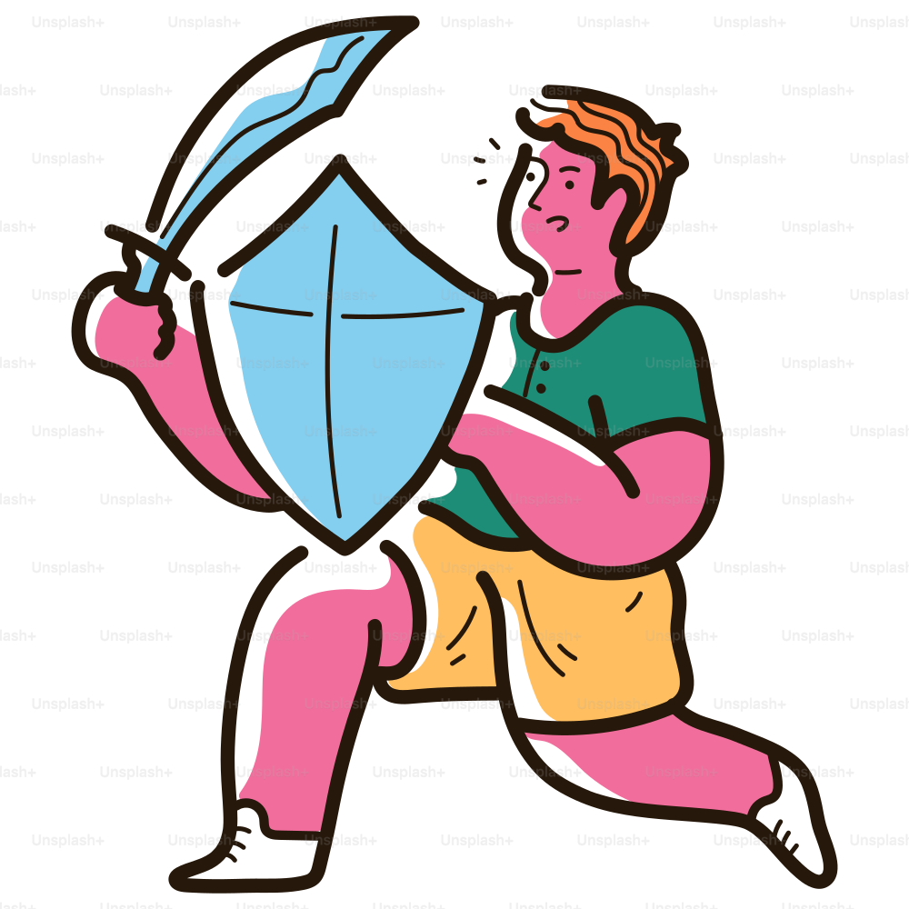 A cartoonish knight ready to battle.