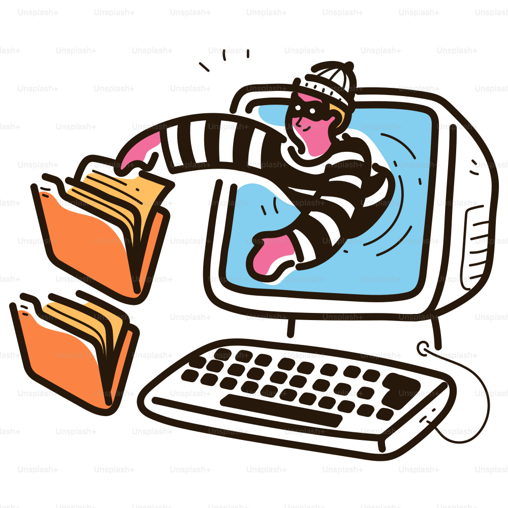 A hacker steals files from a computer.