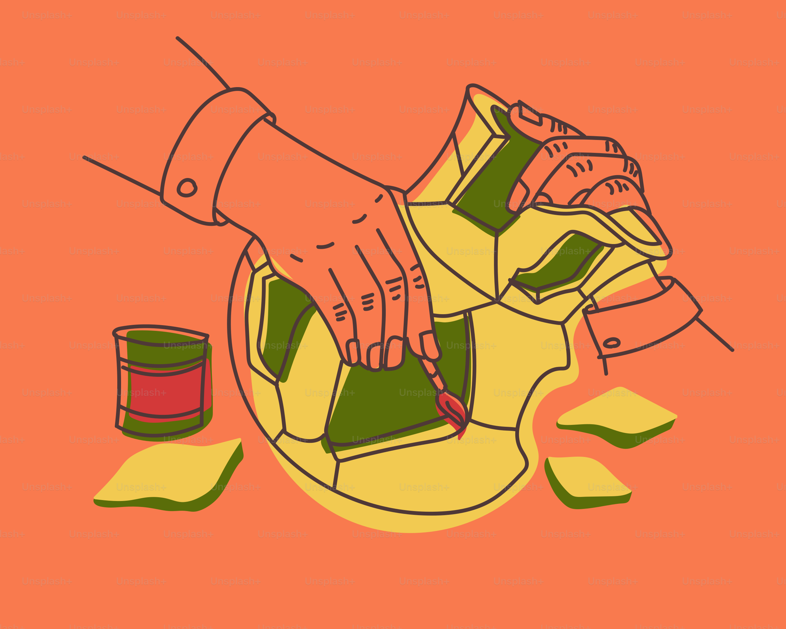 Painting a soccer ball with green color.