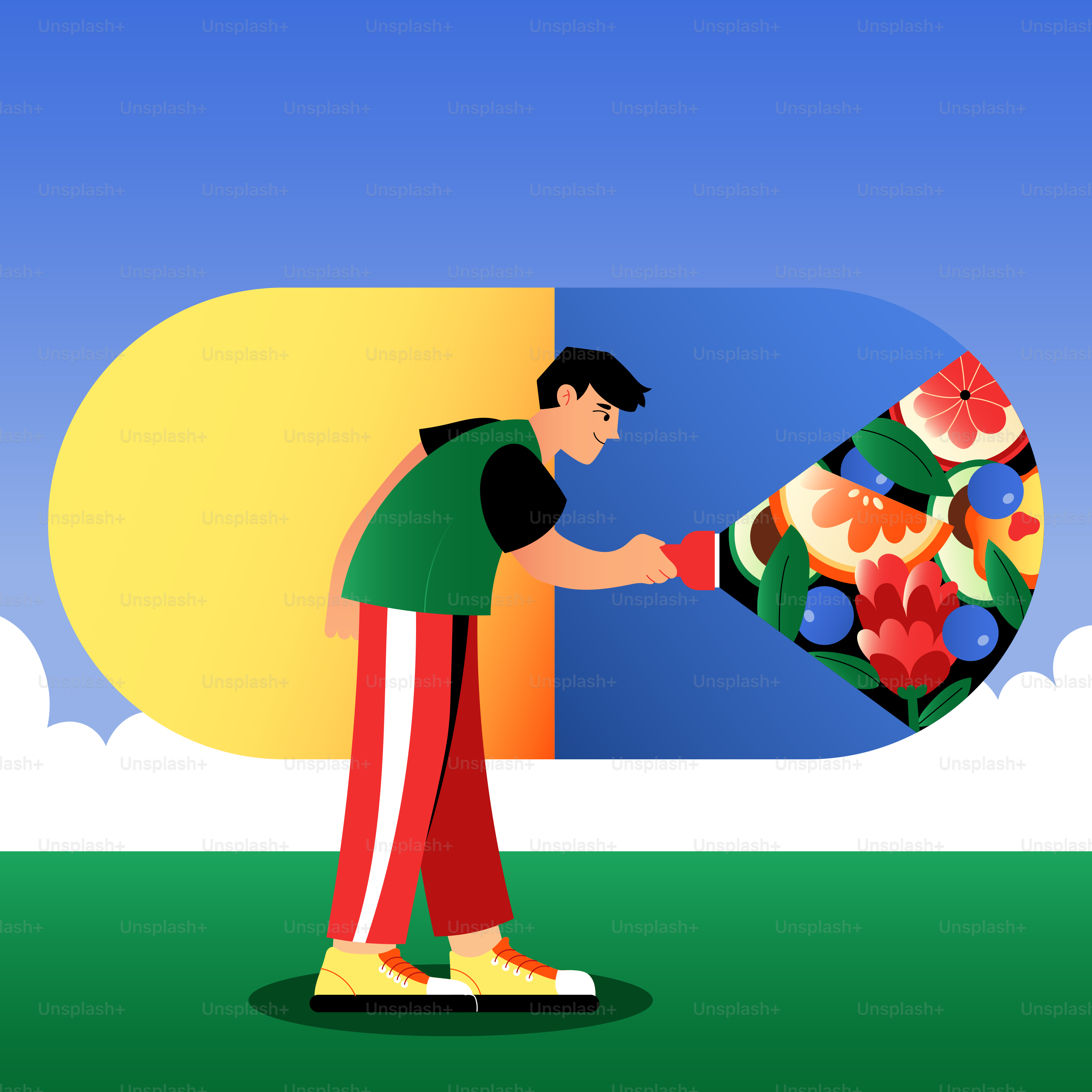 人間は巨大な錠剤から健康食品を抽出します。