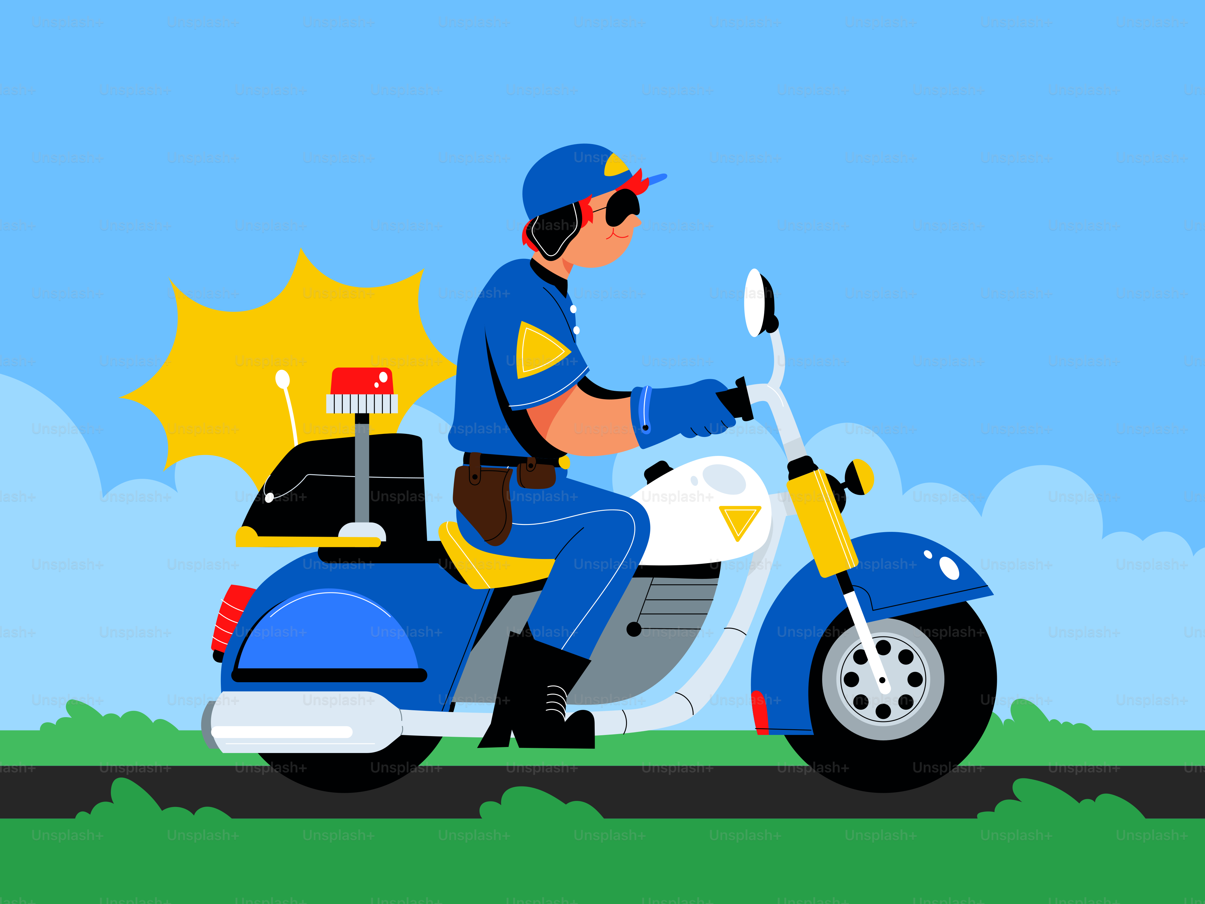 Un policier conduit une moto.