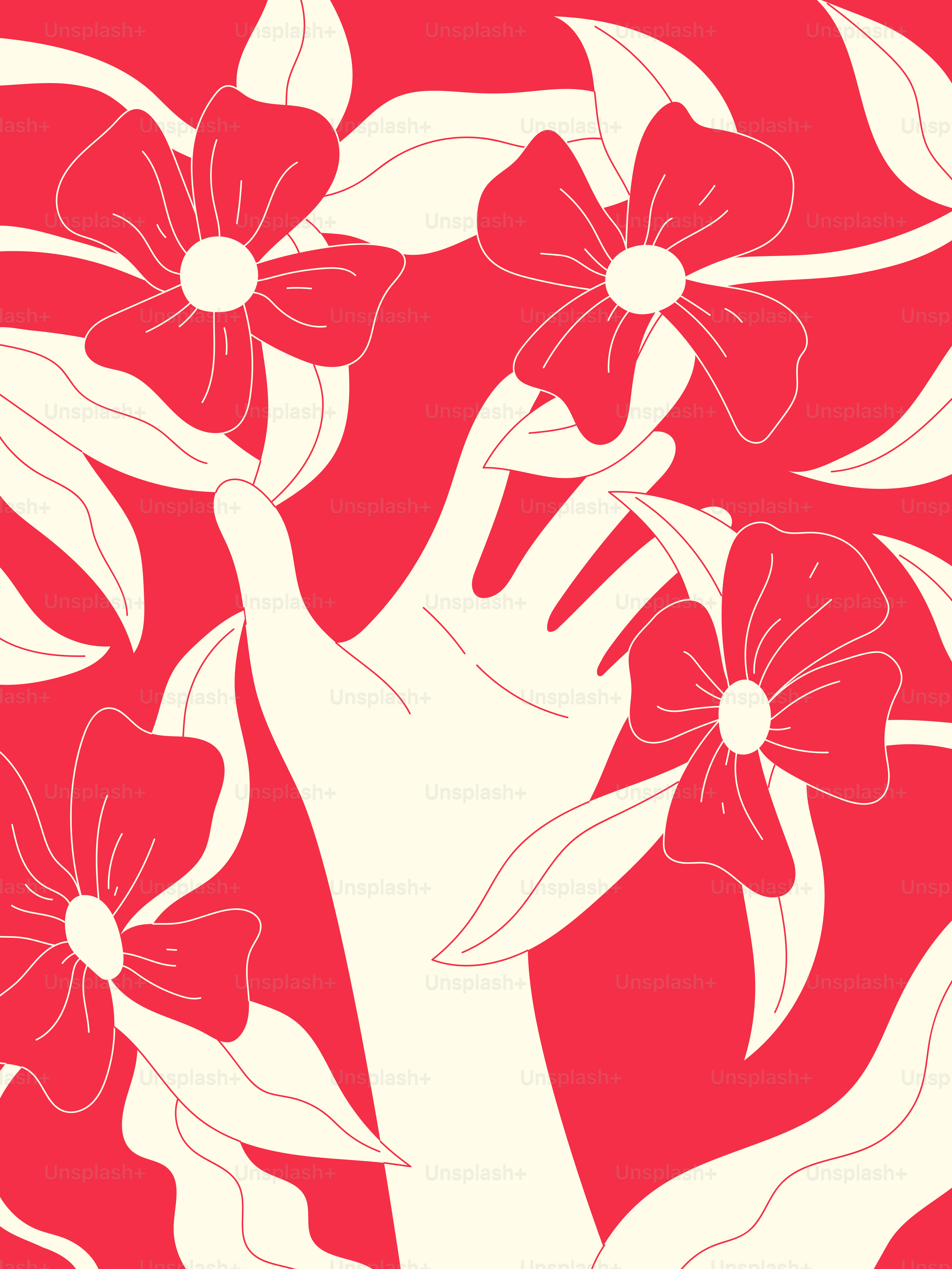 Uma mão alcança flores vermelhas em plena floração.