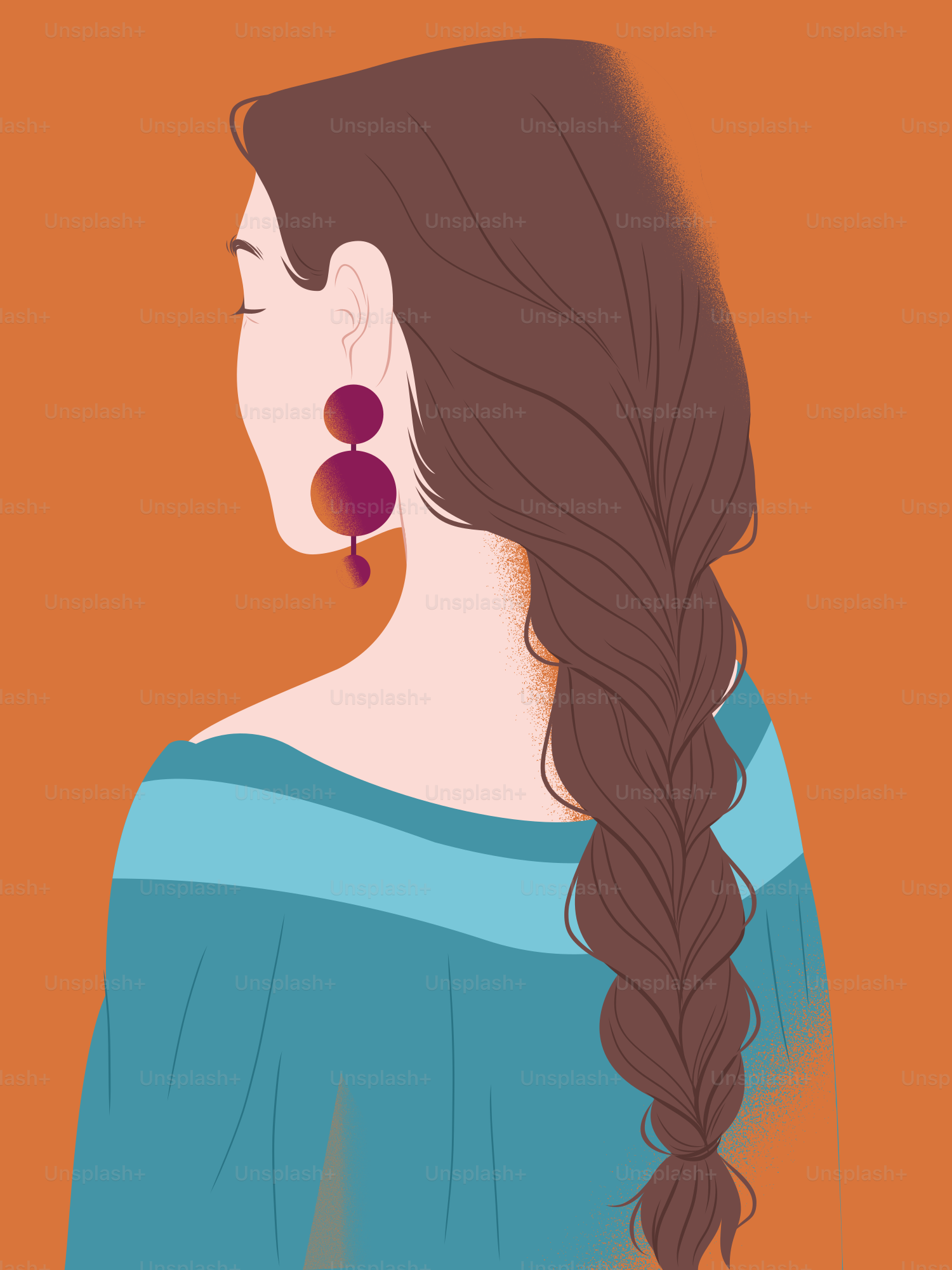 Woman with a long braid and colorful earrings.