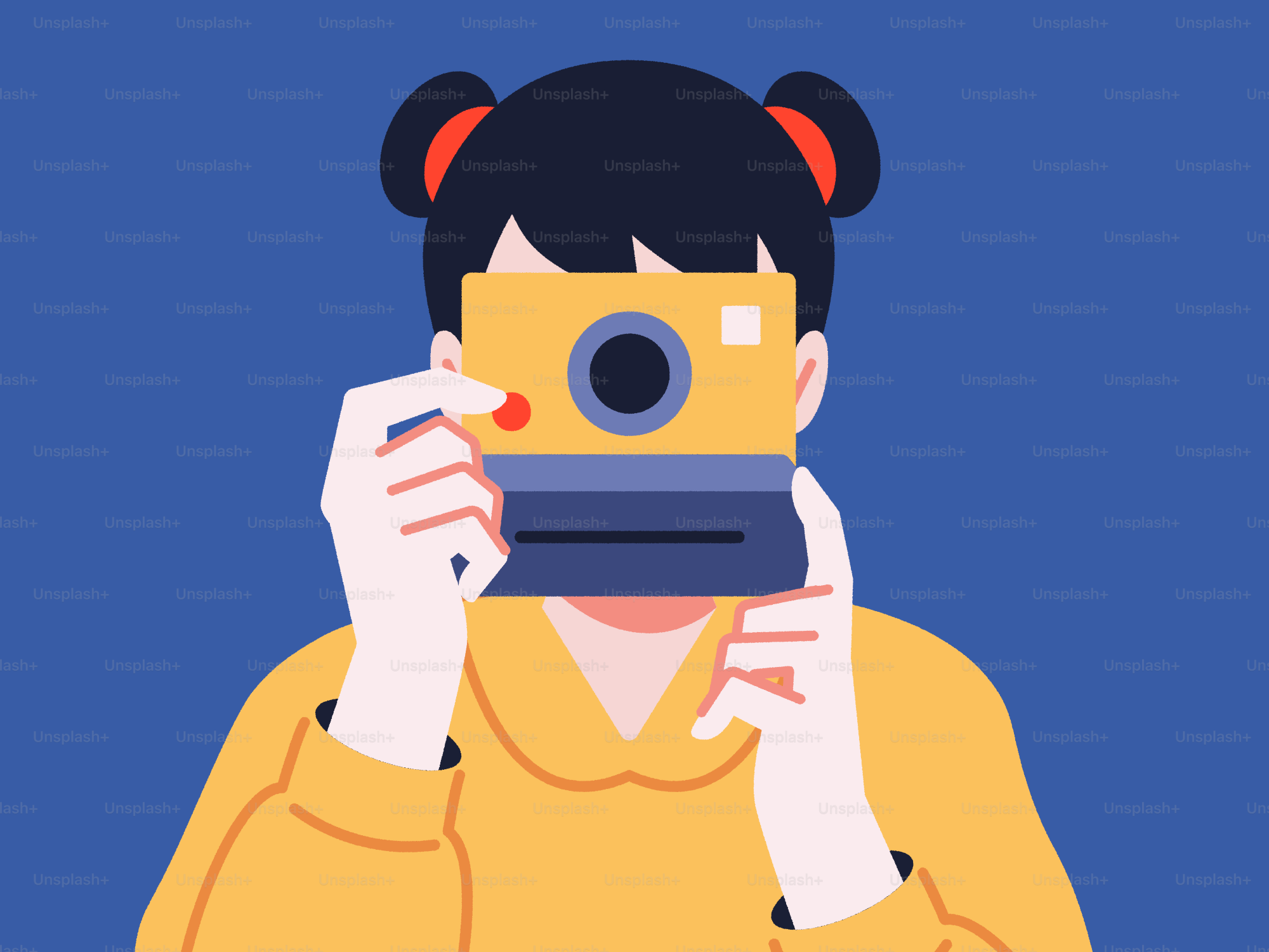 A girl takes a picture with a camera.