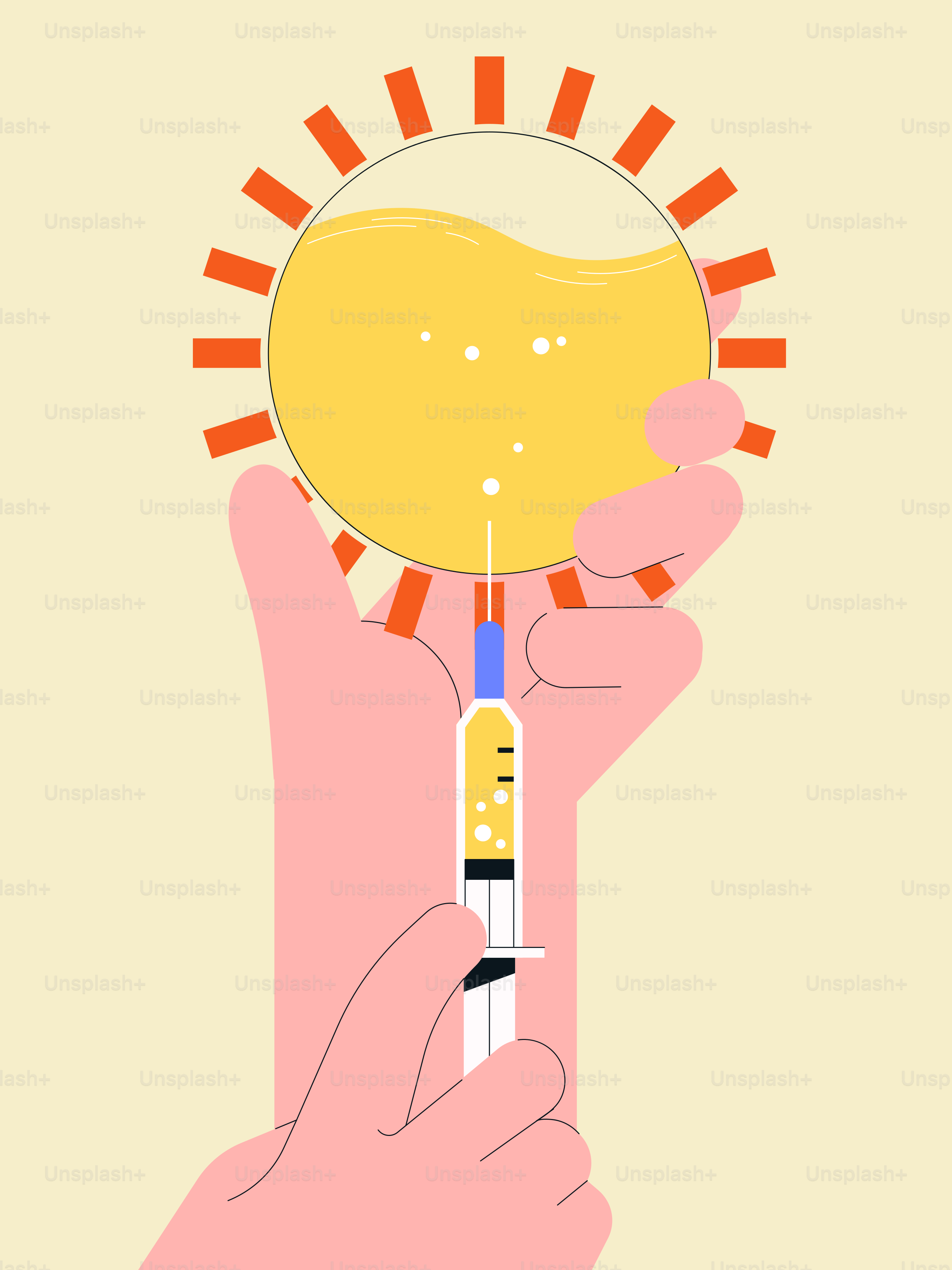 Vaccine being drawn from a sun-like object.