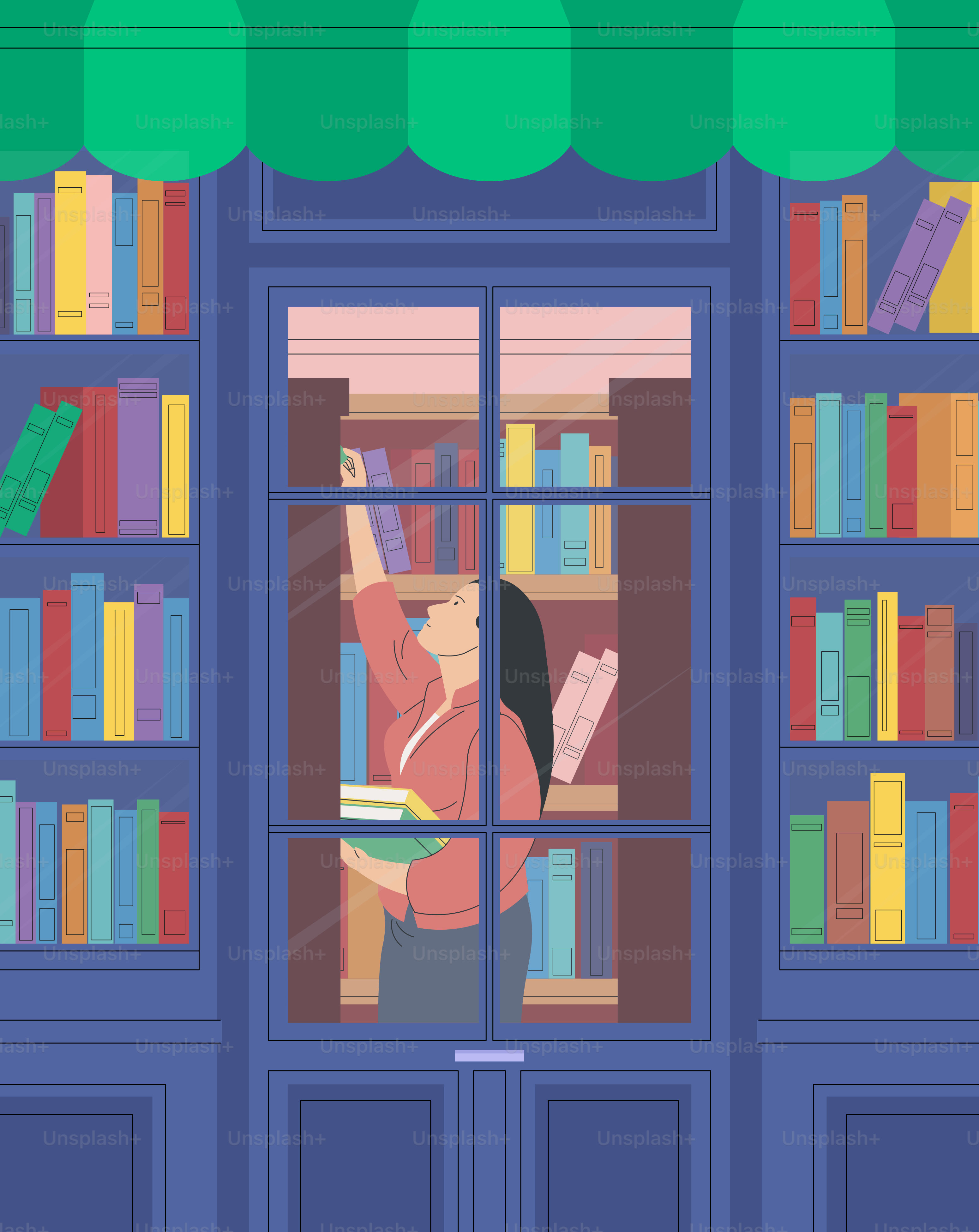 A woman reaches for a book in a bookstore.