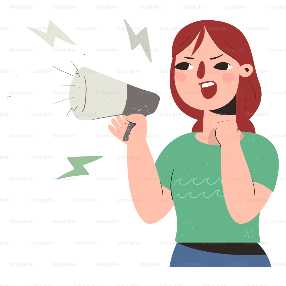 Une femme crie dans un mégaphone.