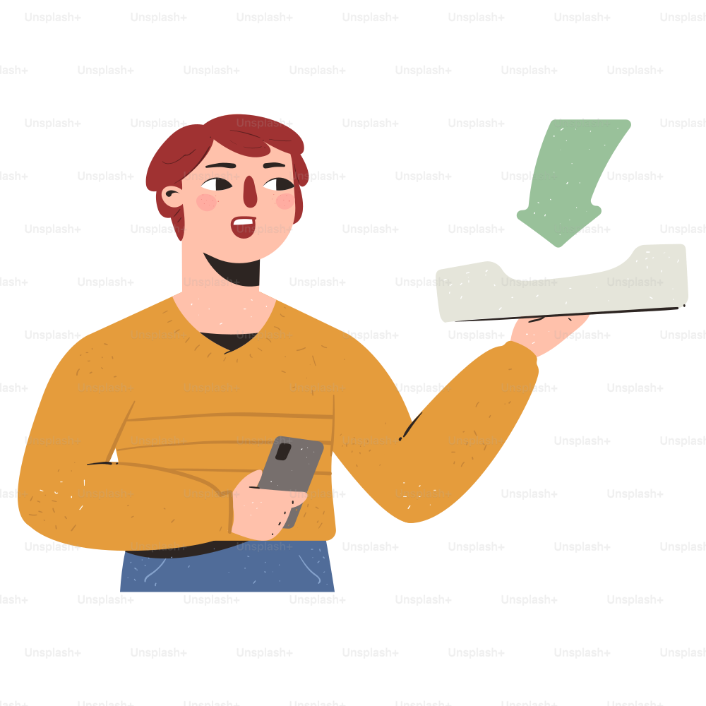 La personne reçoit un colis après avoir utilisé son téléphone.