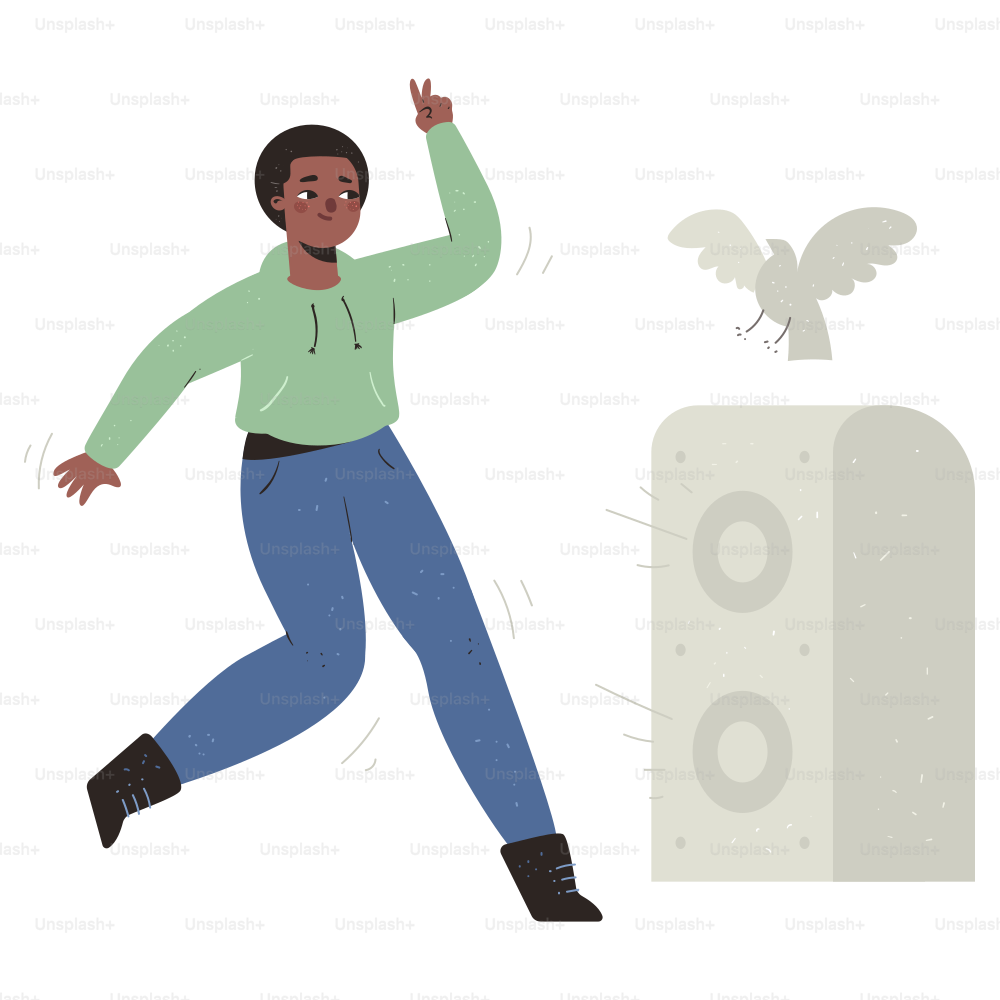 A person is dancing near a loudspeaker.