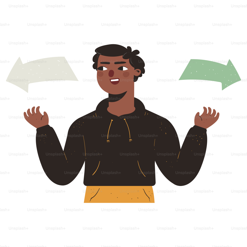 Man makes a decision with two possible choices.