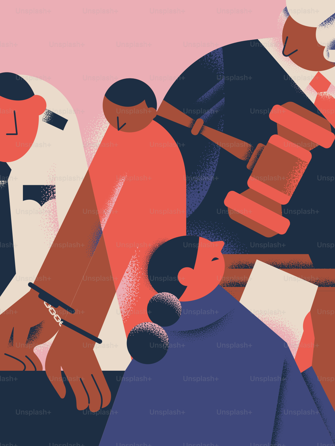 People involved in a courtroom setting.