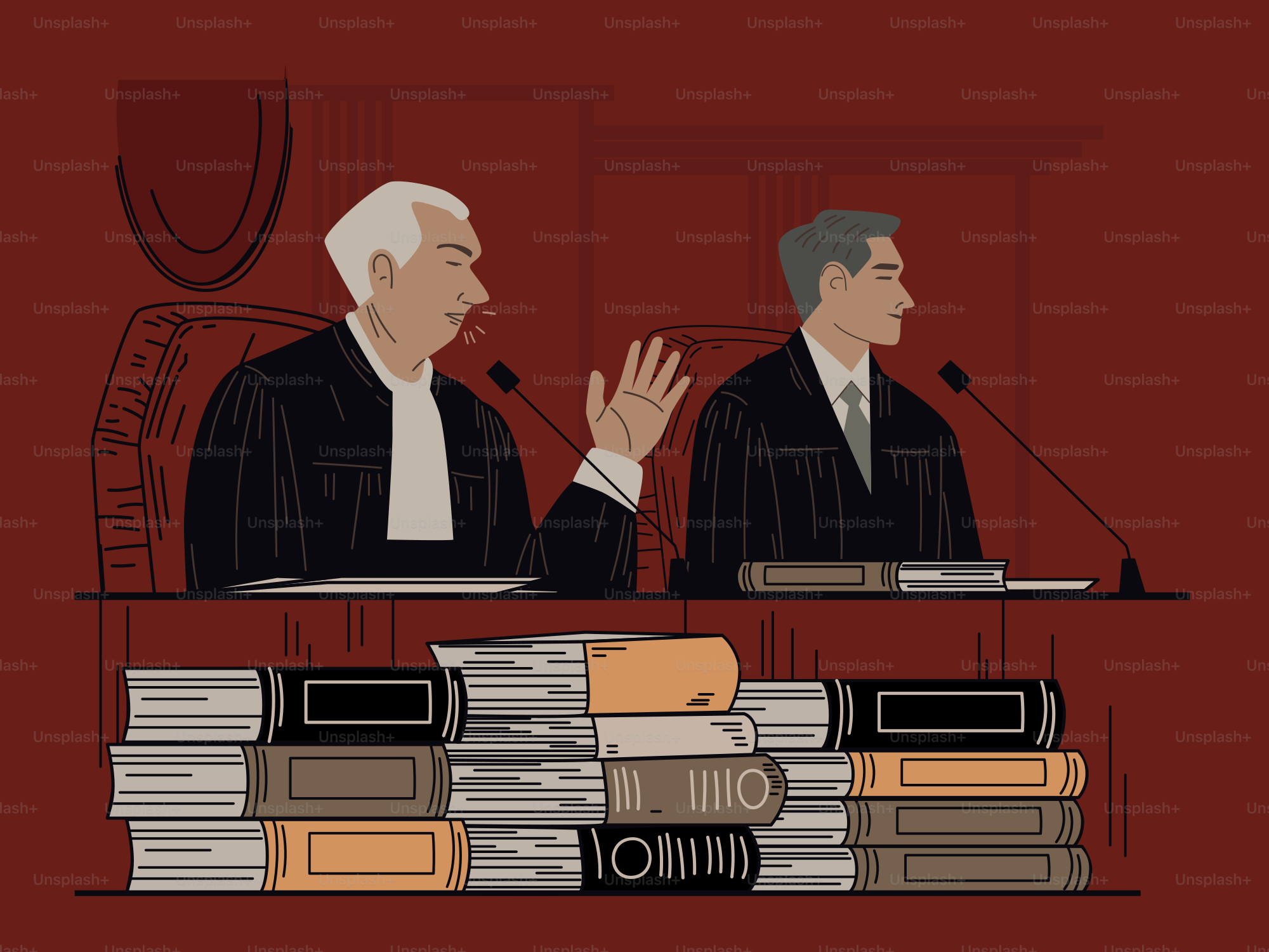 Judges conduct a trial at the courthouse.