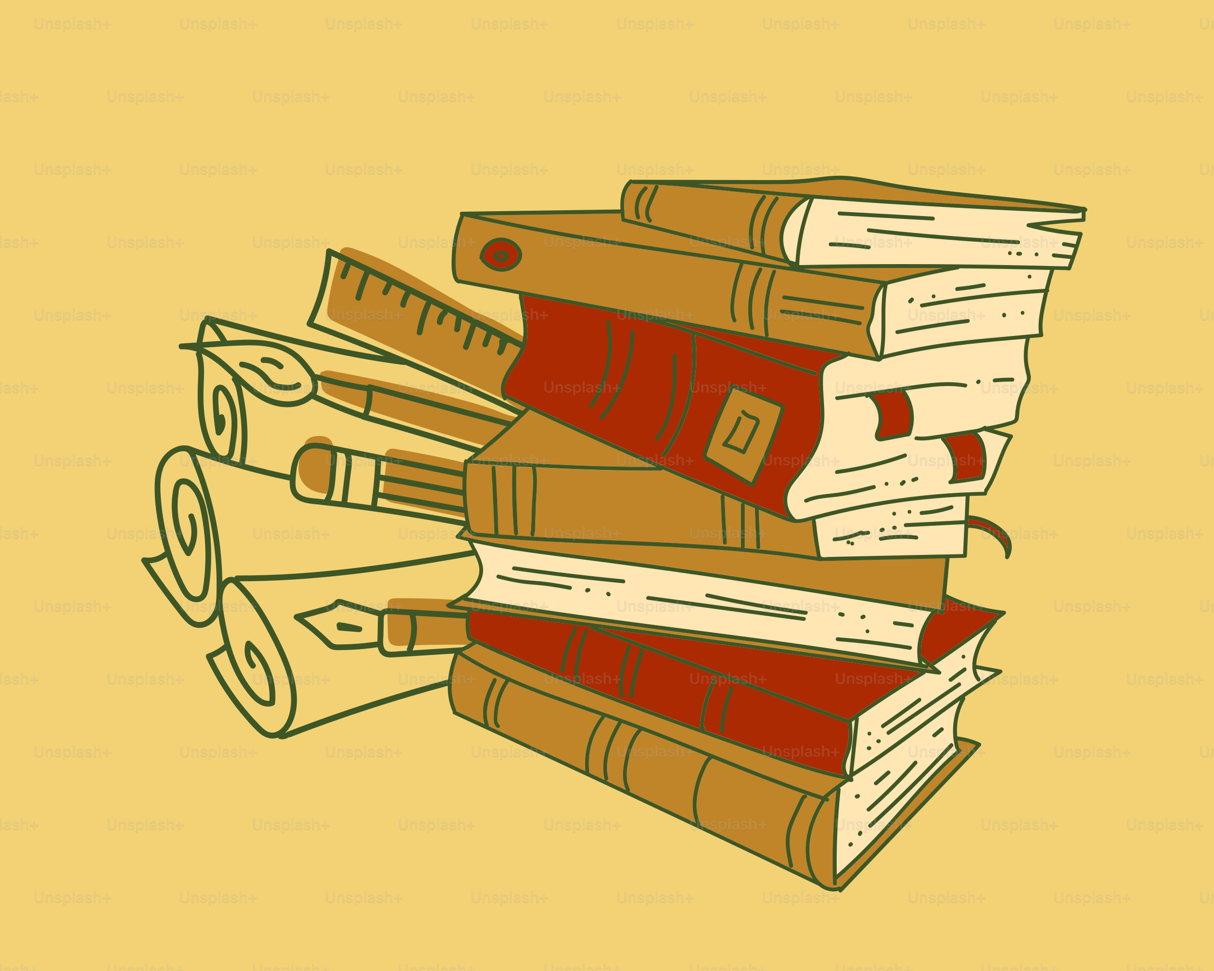 Books and stationery represent education and knowledge.