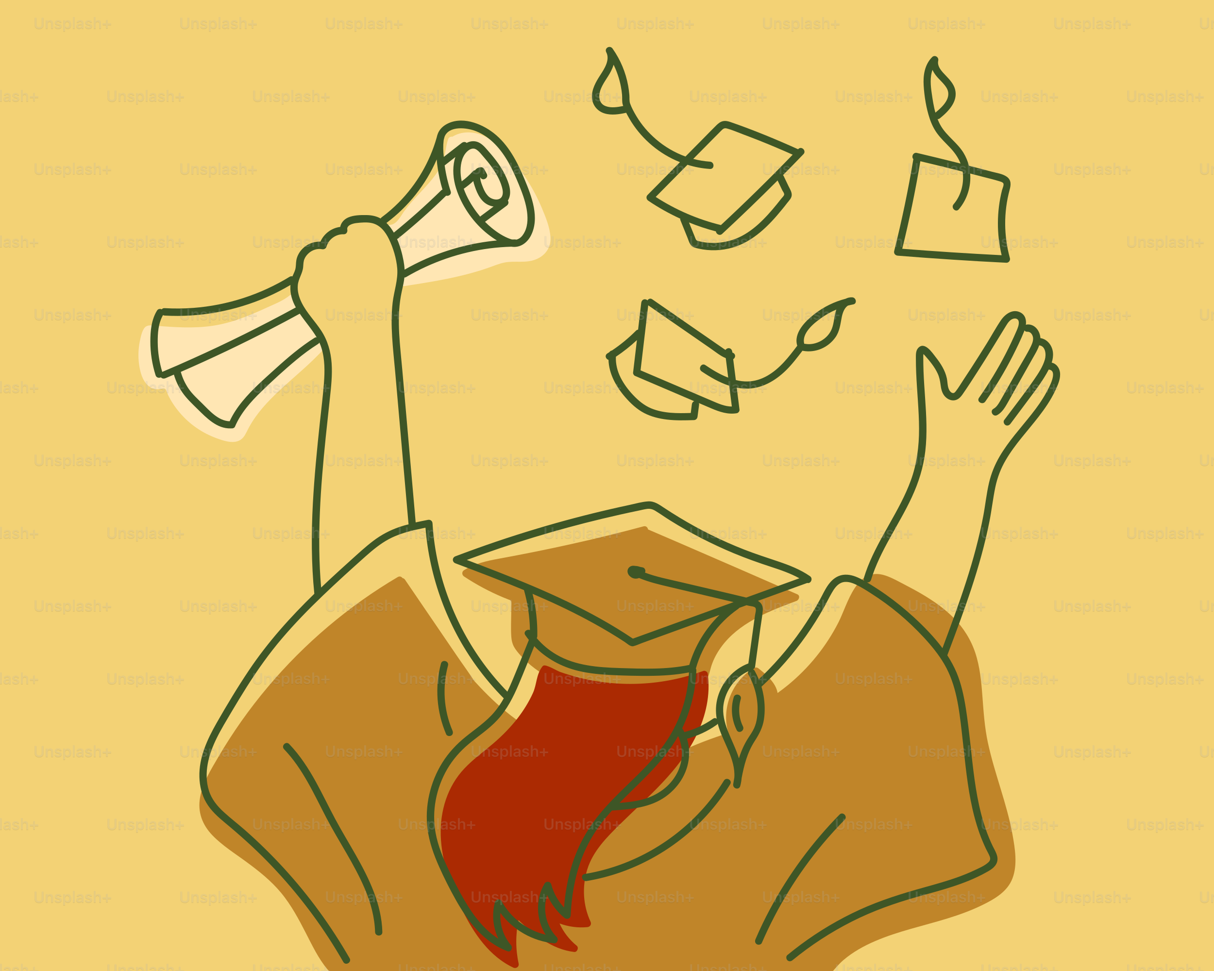 Graduation: the student celebrates with cap and gown.