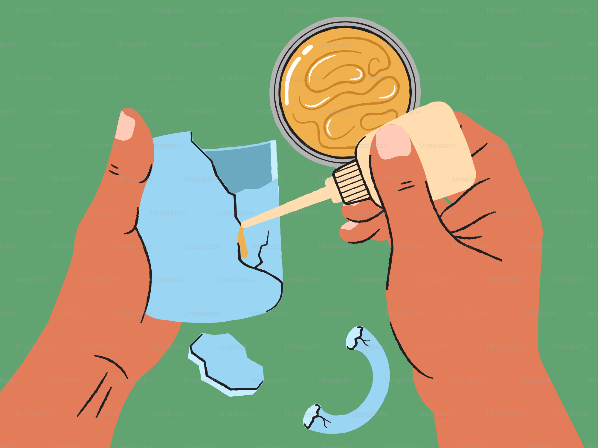 Someone is gluing a broken glass.