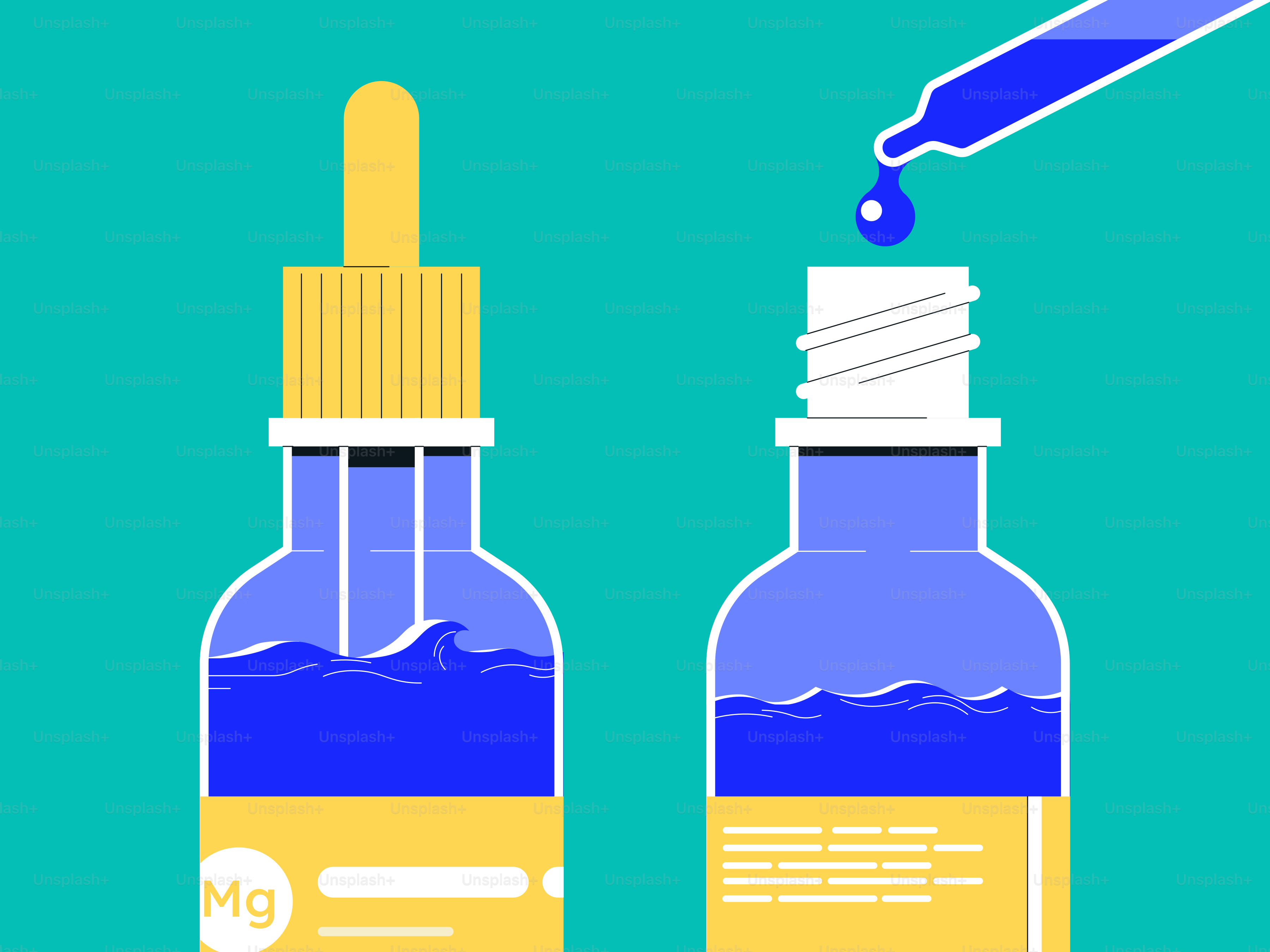 Bottles filled with blue liquid being dispensed.