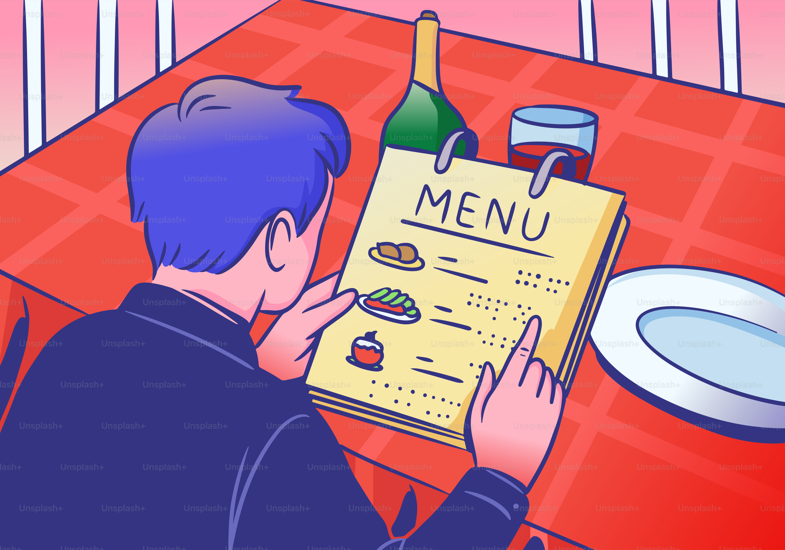 Eine Person liest die Speisekarte in einem Restaurant.