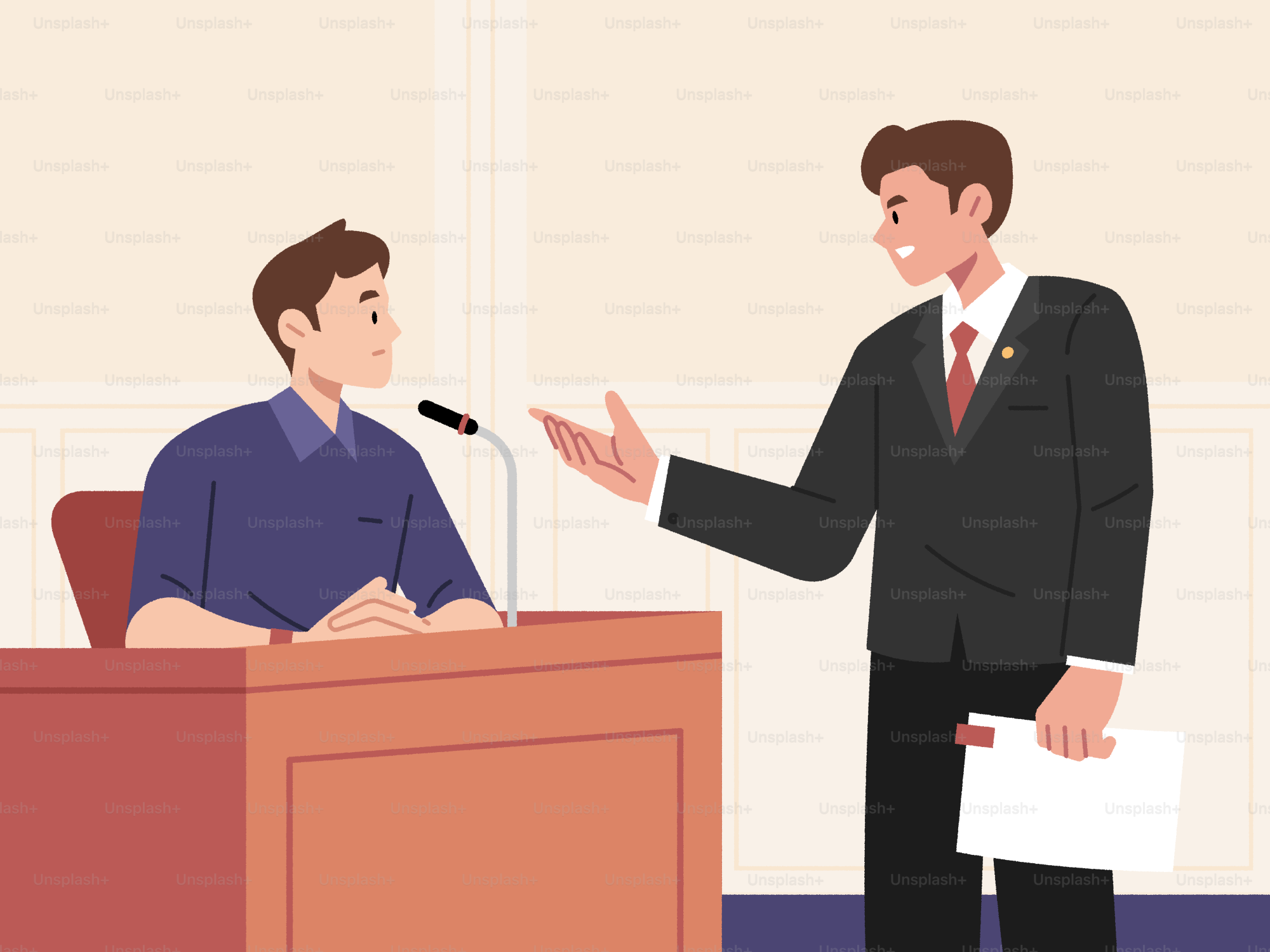 A lawyer is questioning a witness in court.